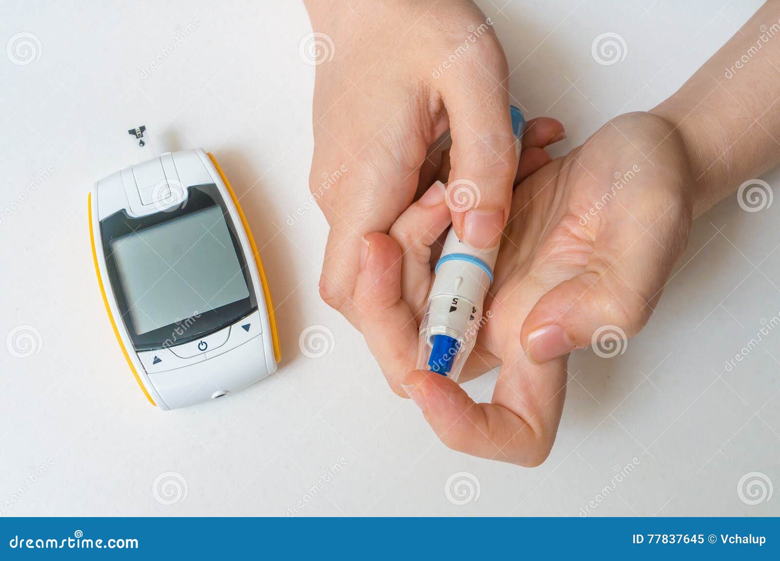Diabetic Patient is Measuring Glucose Level in Blood with