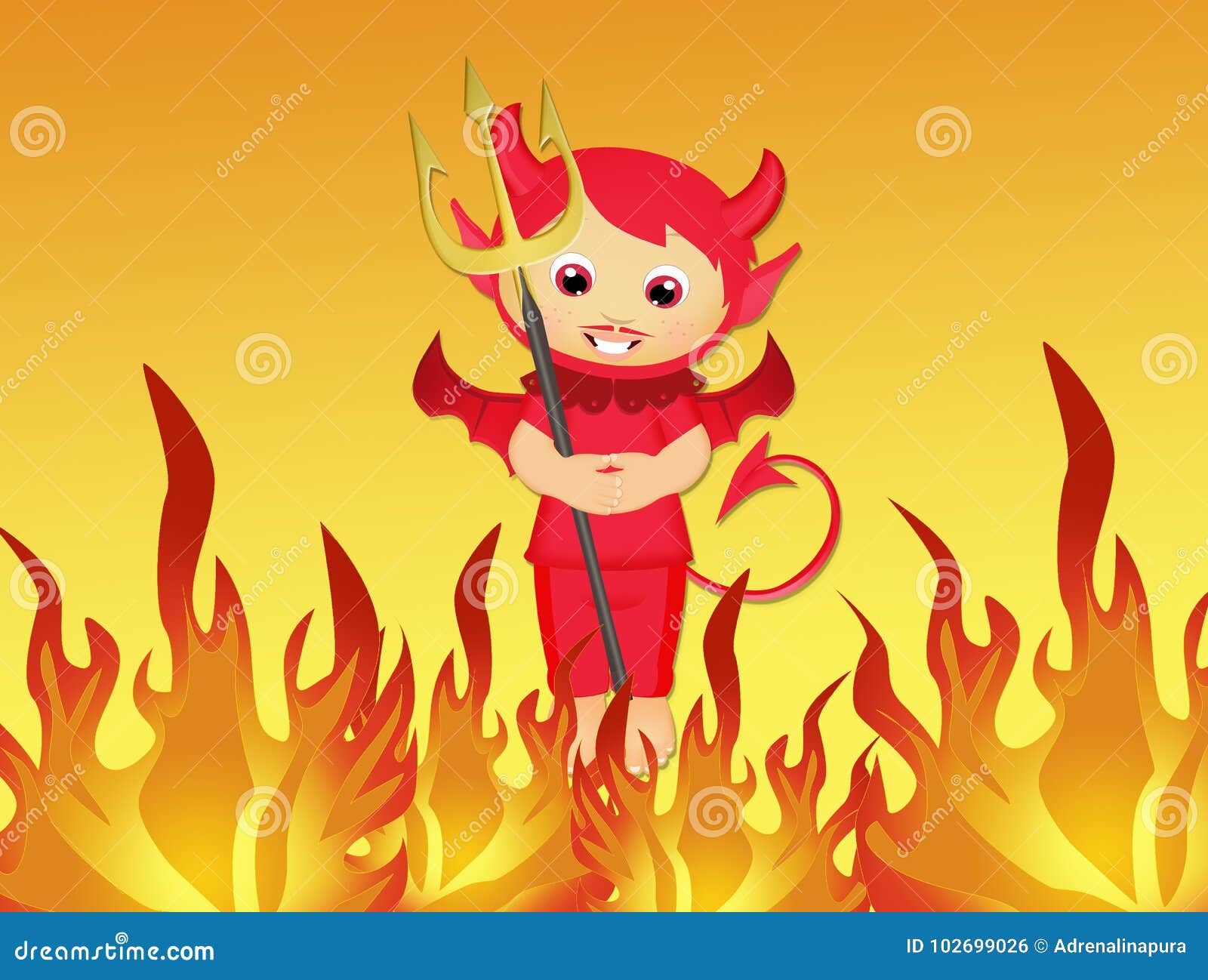 desenho animado pequeno demônio de fogo com balão de pensamento 12344556  Vetor no Vecteezy