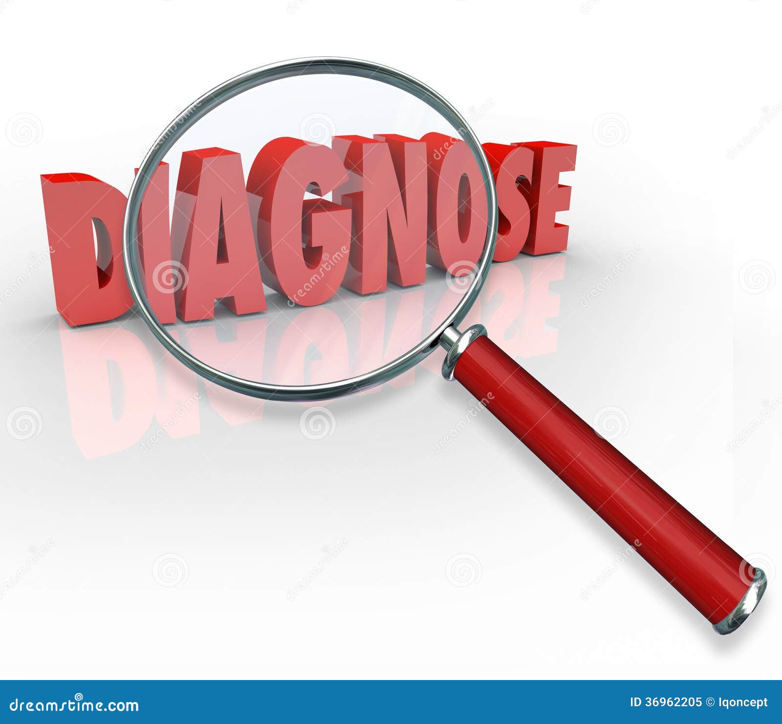 diagnose 3d word magnifying glass finding medical help information