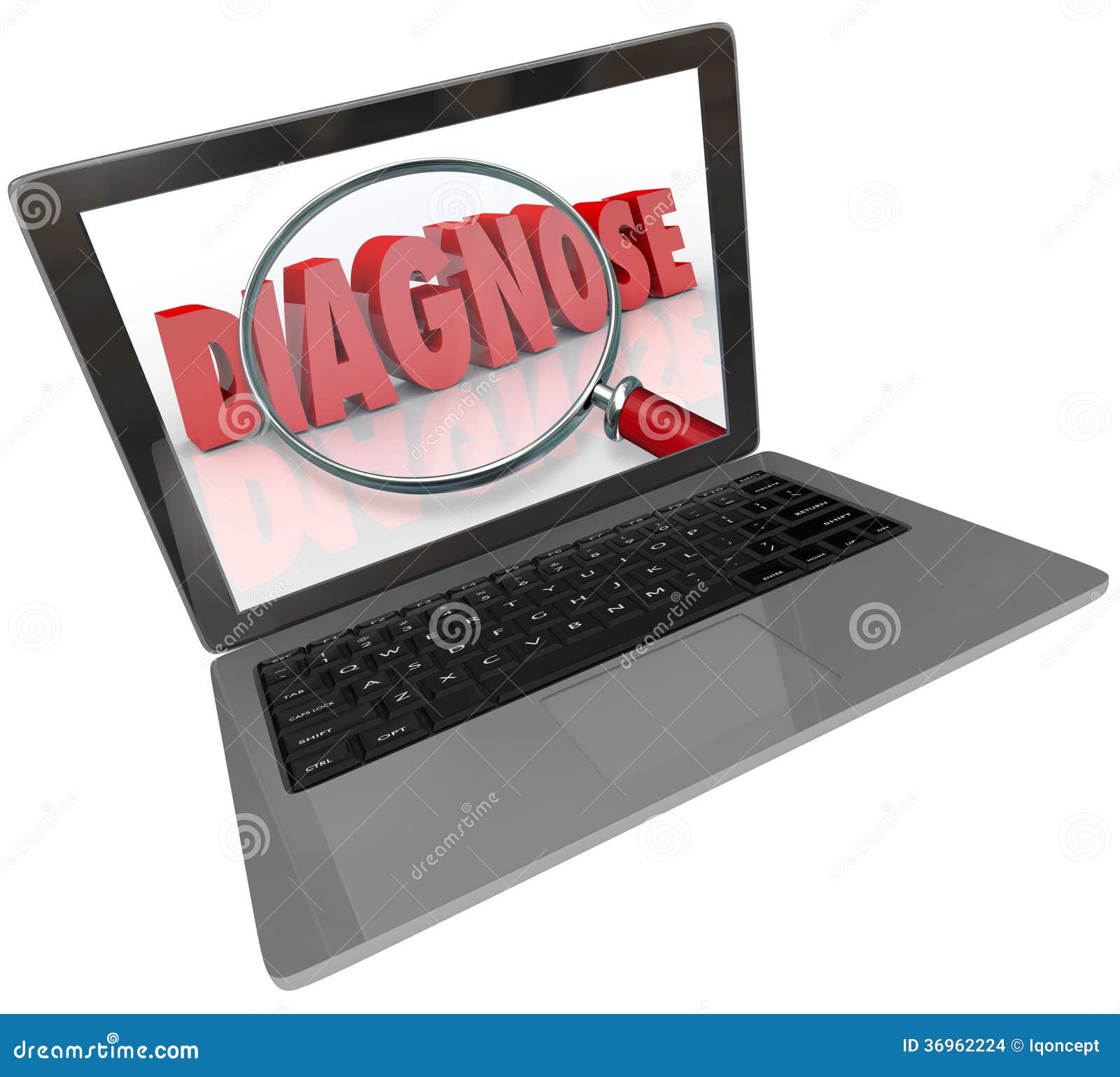 diagnose word computer laptop screen finding medical help online
