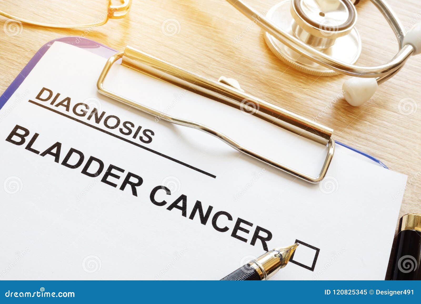 diagnosis bladder cancer on a desk.