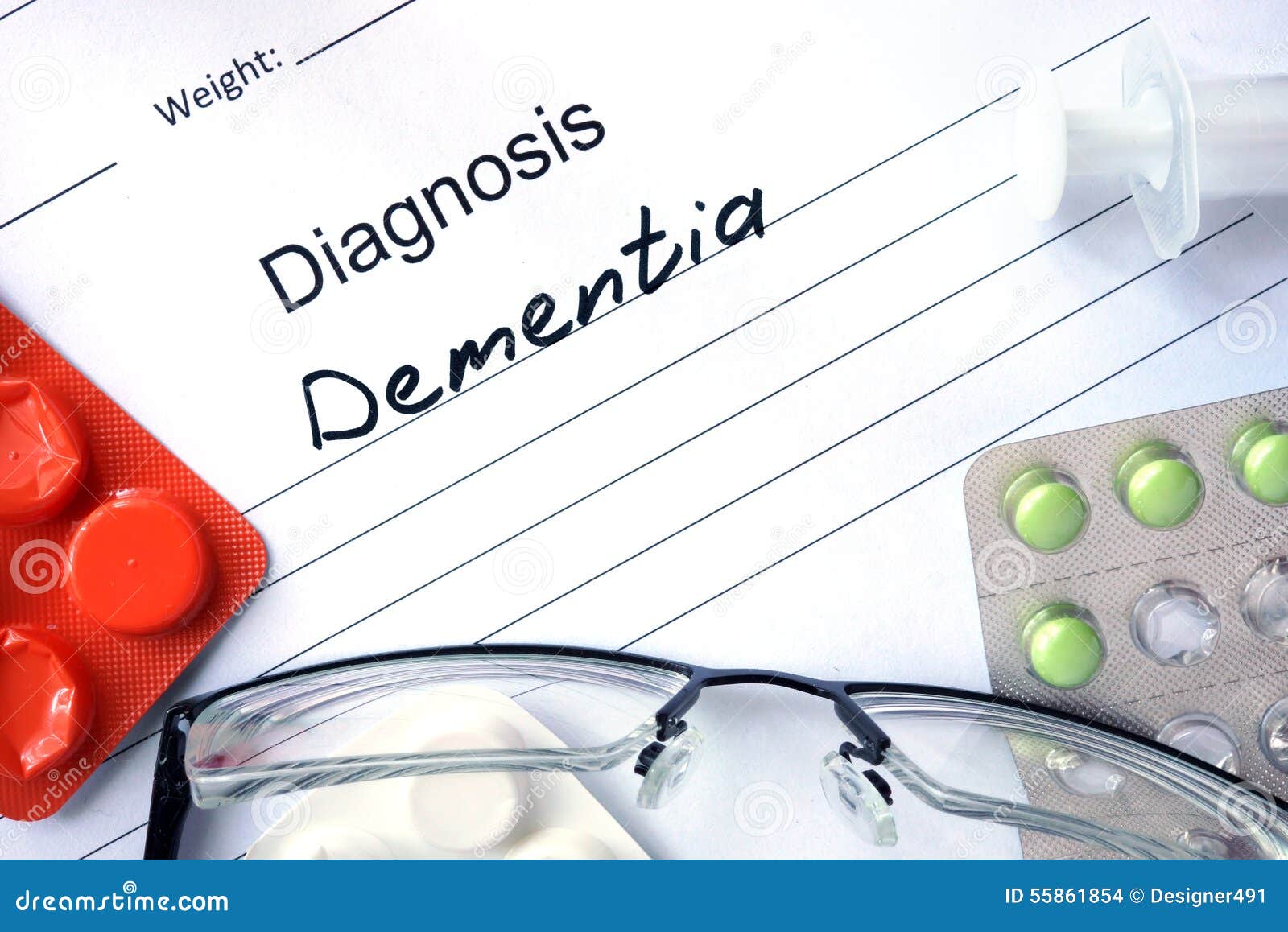 Diagnosis Dementia, pills. stock photo. Image of health 55861854