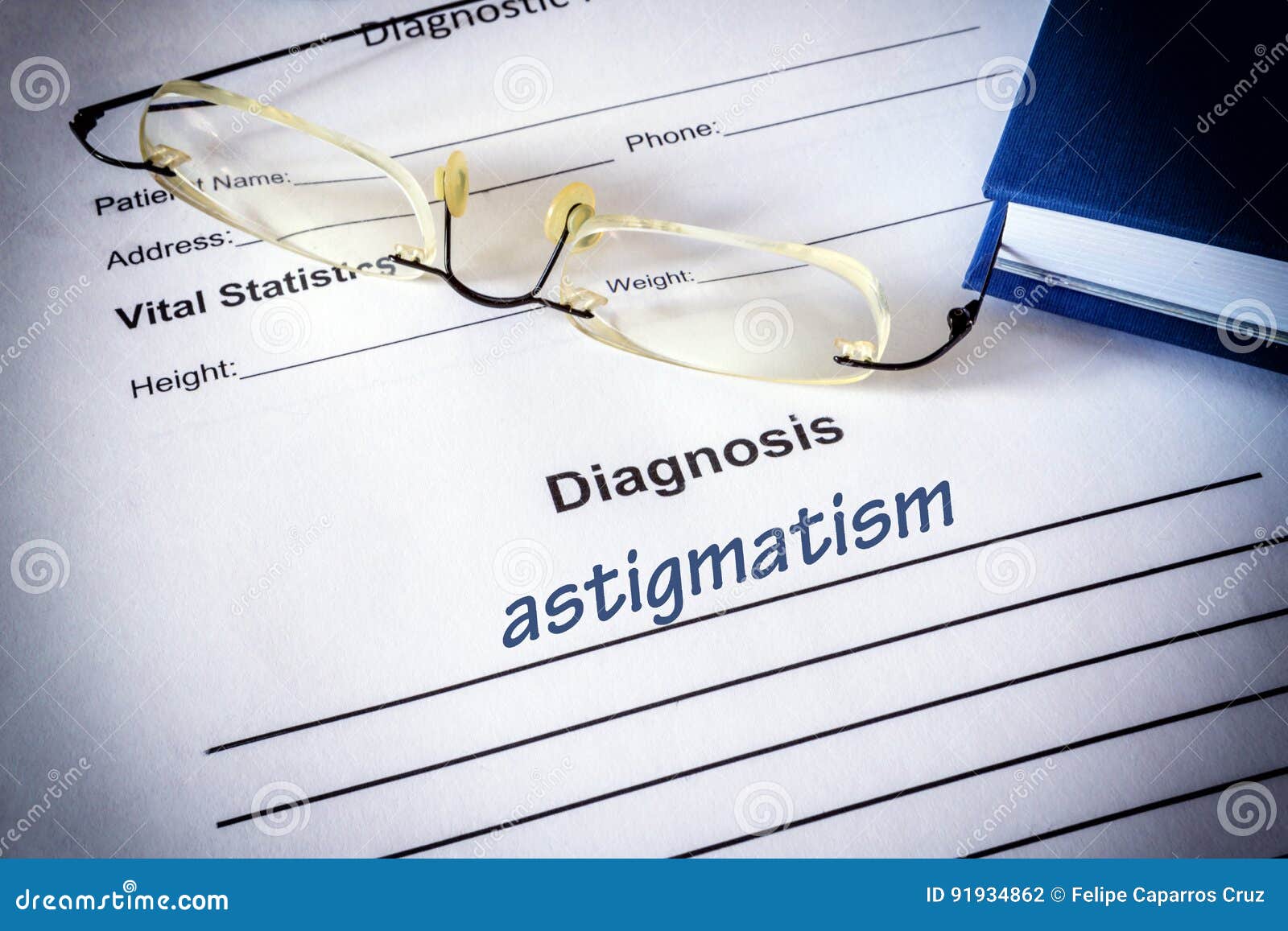 Diagnosis List with Astigmatism and Glasses Stock Photo Image of