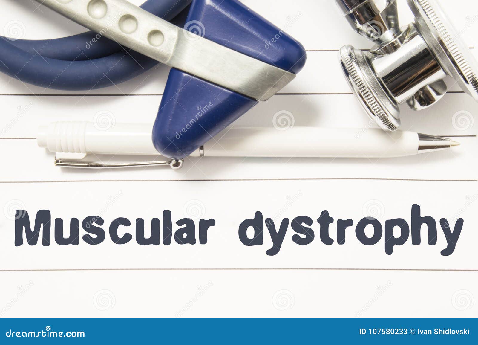 diagnosis of muscular dystrophy closeup. medical book guide for doctor neurologist with heading text of neurological disease muscu