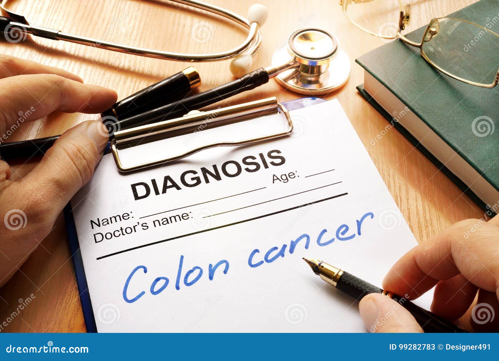 a diagnostic form with colon cancer.