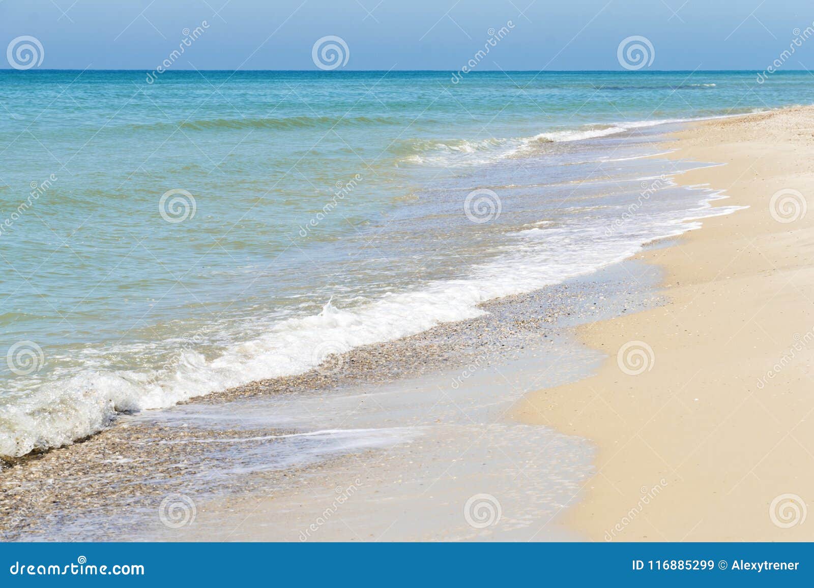 Diagonal Composition of Sand Beach Shore with the Blue Sea Stock Image