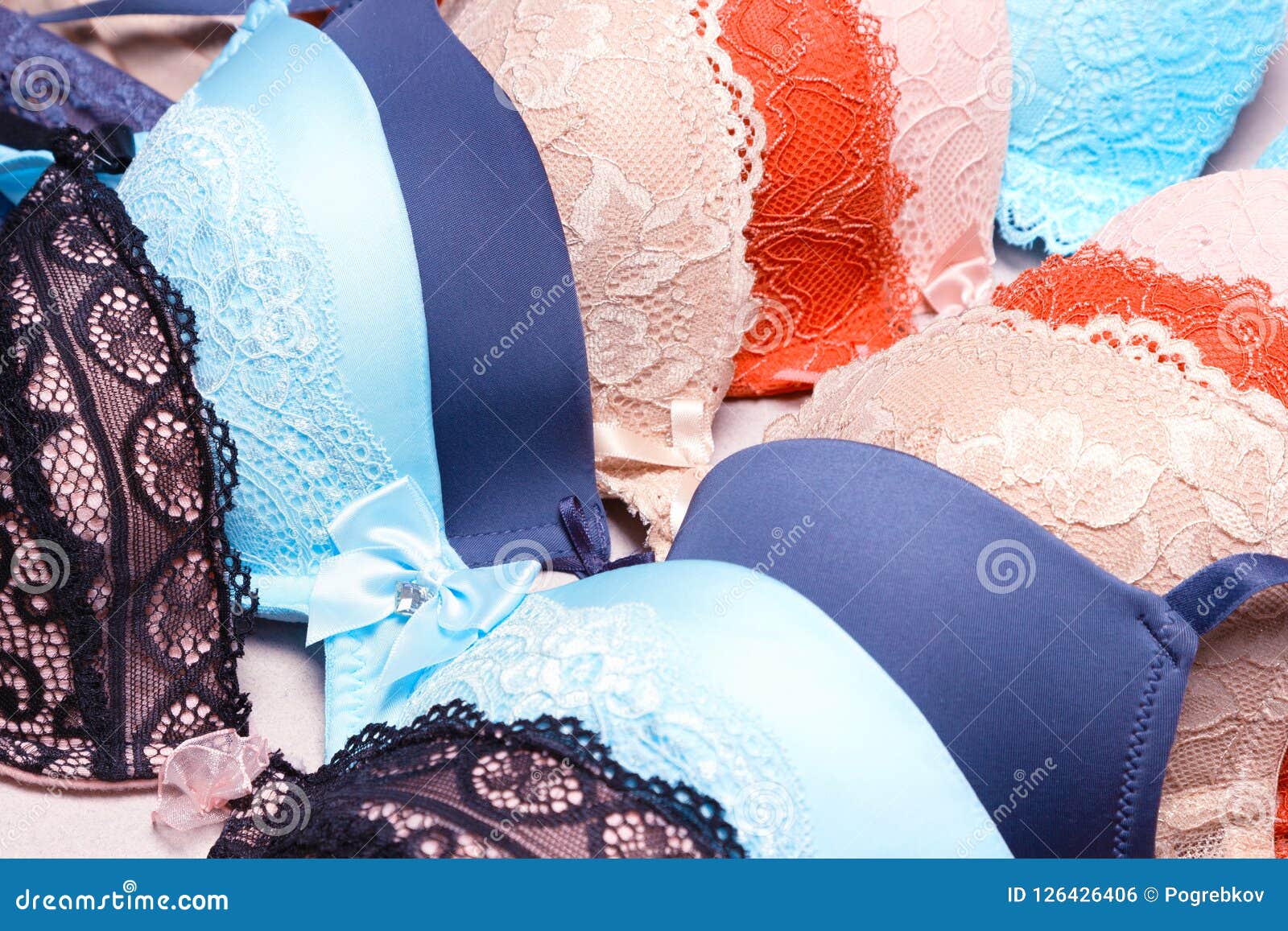 Close-up of Lace Push-up Bras - Various Colored Brassieres Stock Image -  Image of color, push: 119577387