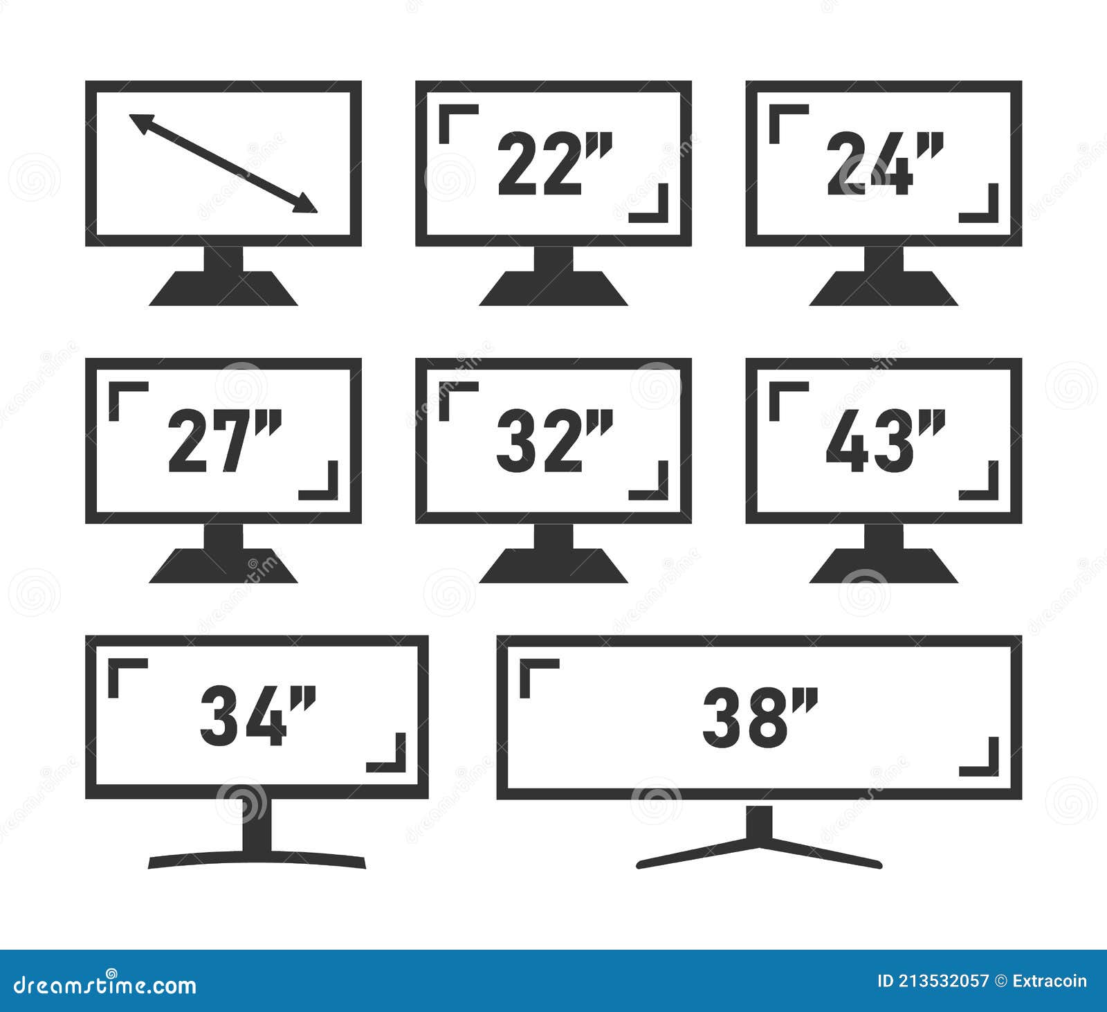 diagonal-screen-size-in-inches-display-different-diagonal-sizes-stock