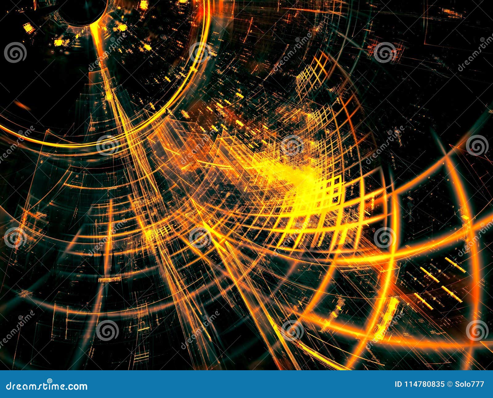 Diagonale tunnel - abstract digitaal geproduceerd beeld. Donkere gouden abstracte achtergrond - diagonale tunnel met net Door de computer geproduceerd beeld - fractal sc.i-FI, hallo technologie of het virtuele concept van het werkelijkheidsontwerp