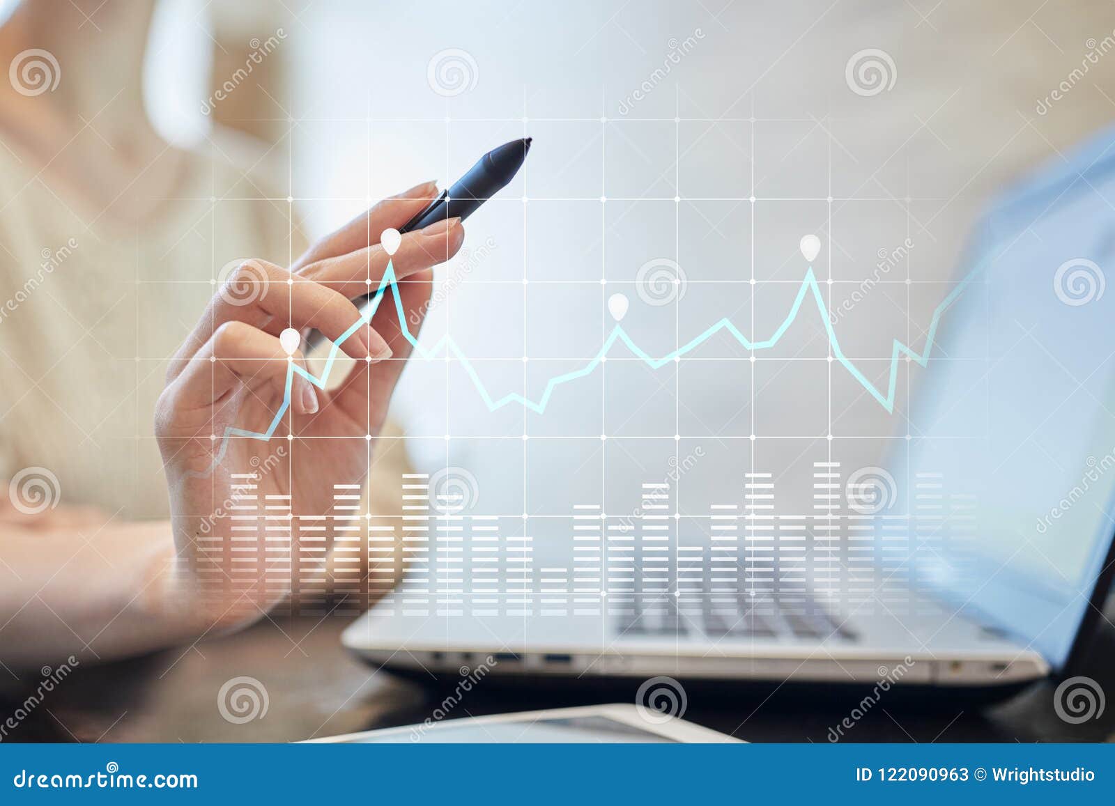 diagrams and graphs on virtual screen. business strategy, data analysis technology and financial growth concept.
