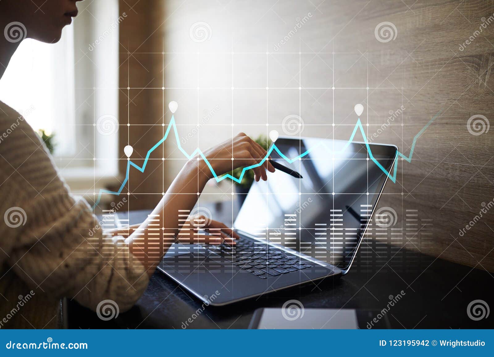 diagrams and graphs on virtual screen. business strategy, data analysis technology and financial growth concept.