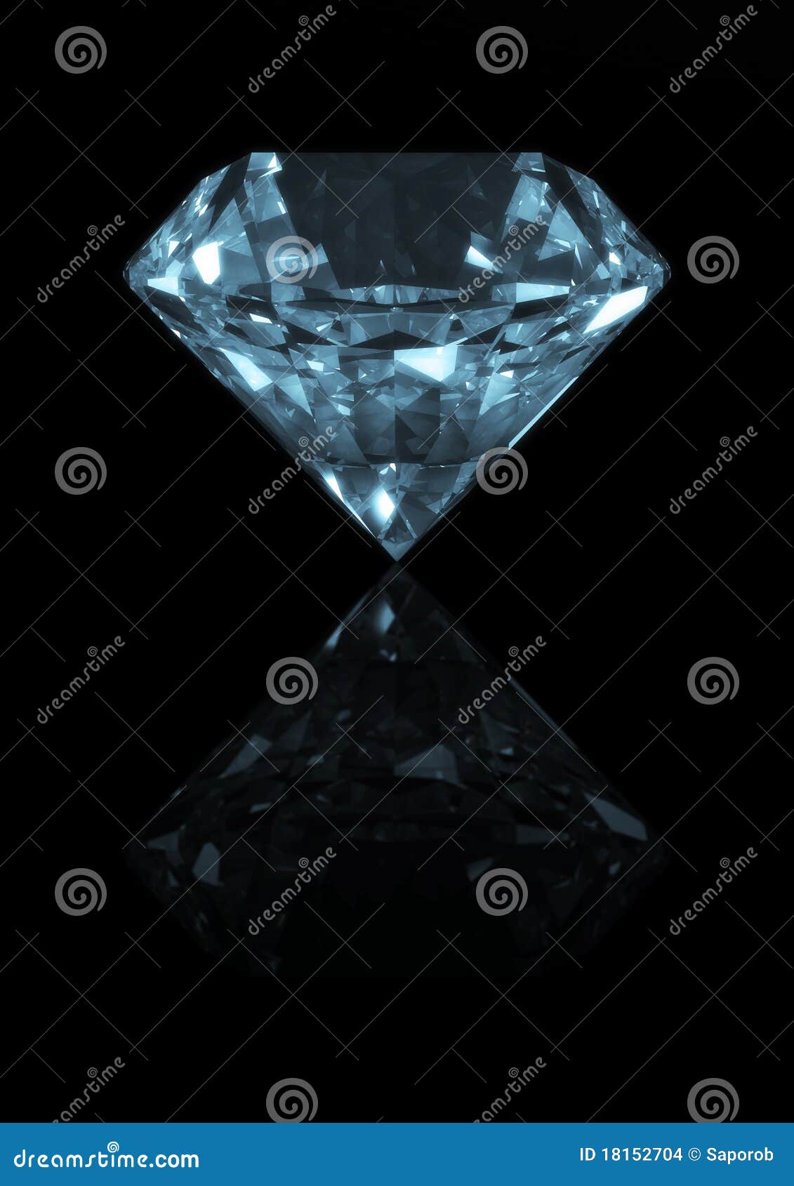 Wiedergabe 3d eines Diamanten getrennt auf reflektierendem Schwarzem