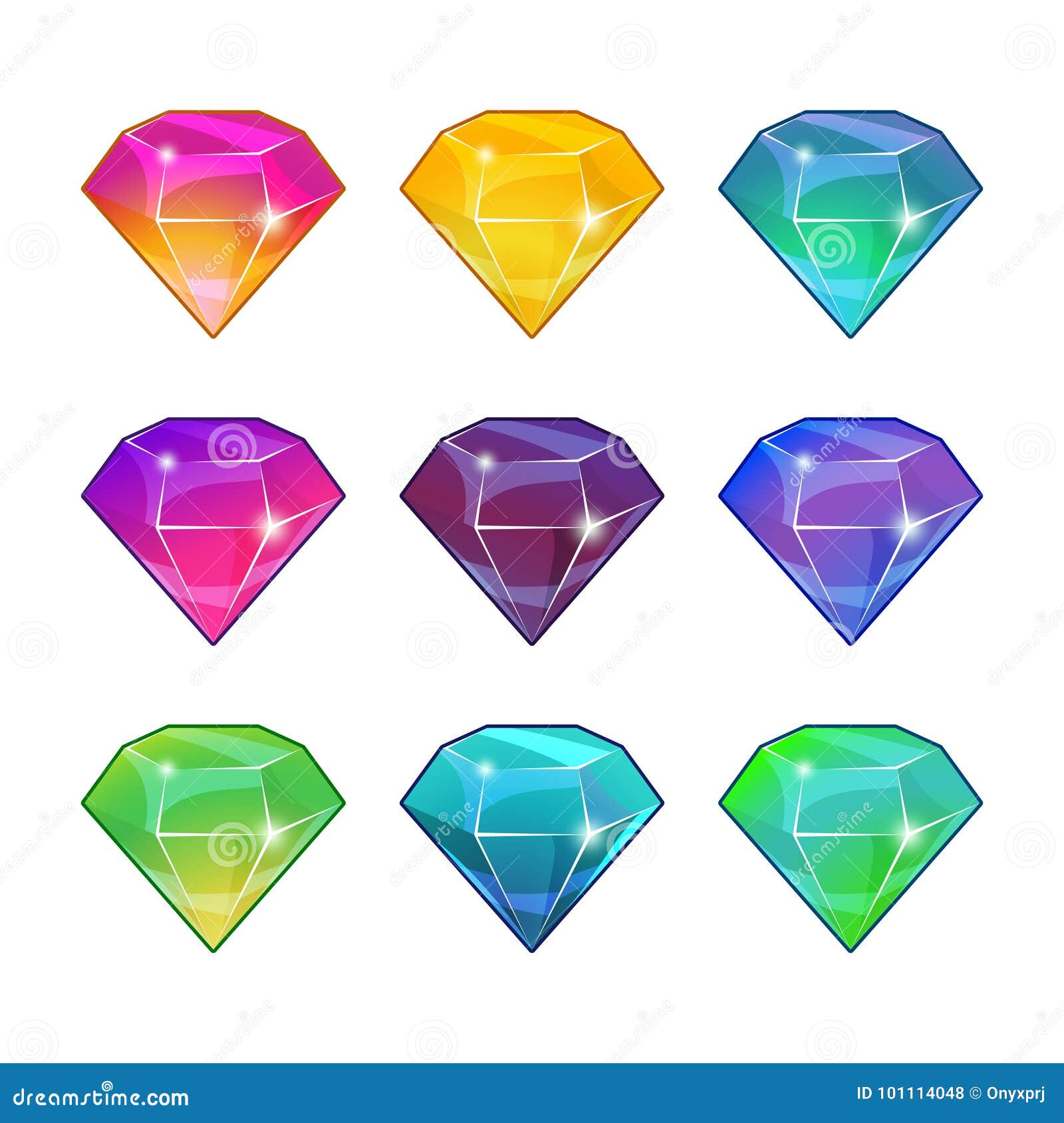 Diamantes Brillantes En Diversos Colores Del Vector Para El Diseño De Juego Ilustración del - de gema, elemento: 101114048