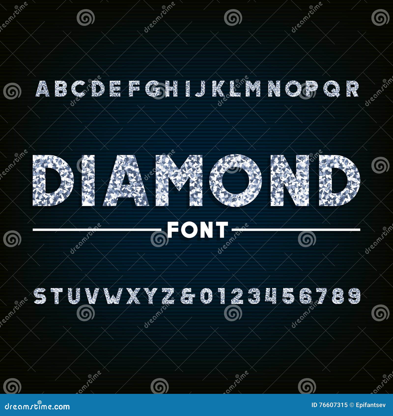 diamond alphabet font. brilliant letters and numbers.