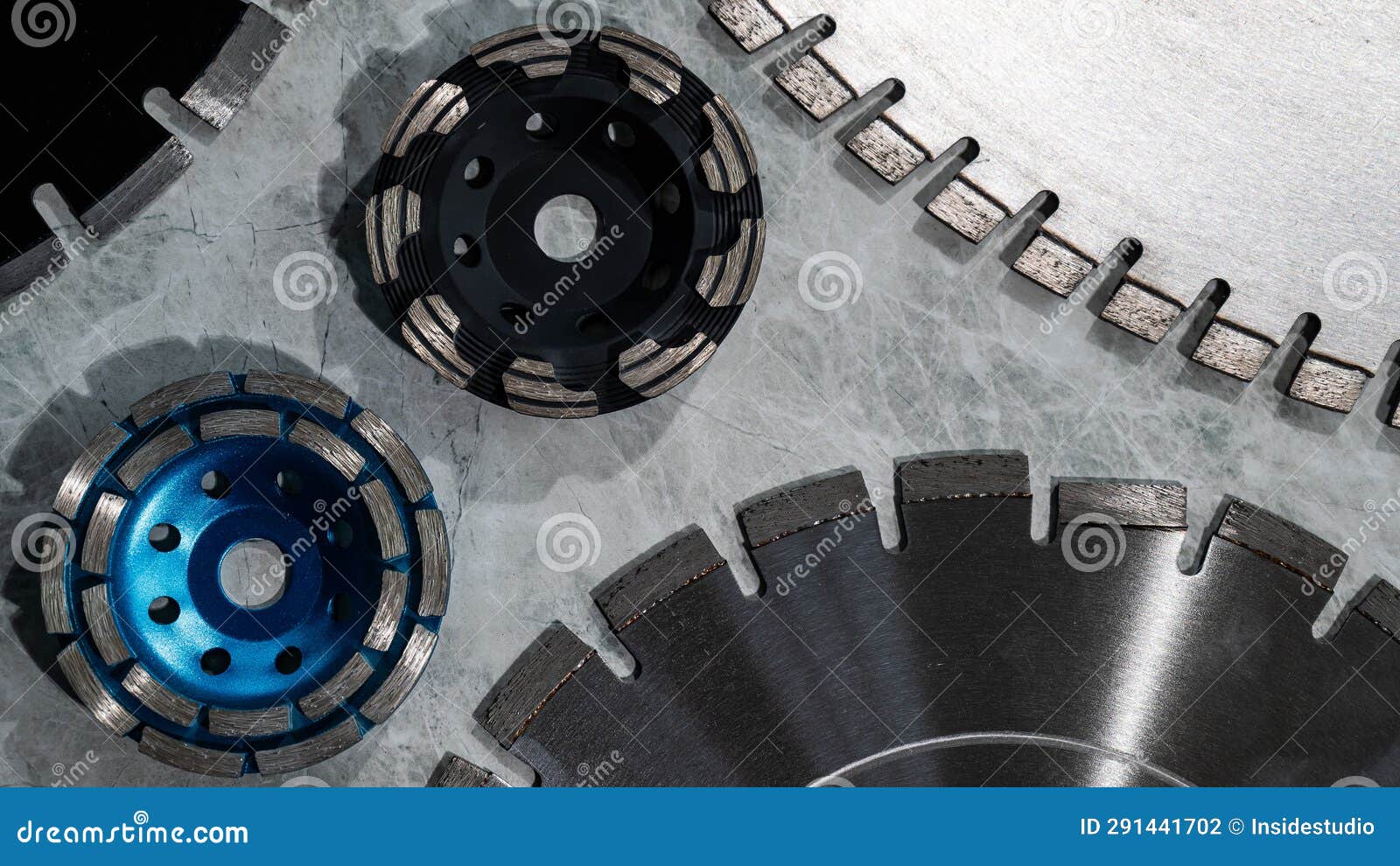 diamond disks and bowls of different sizes and s lie on the table.