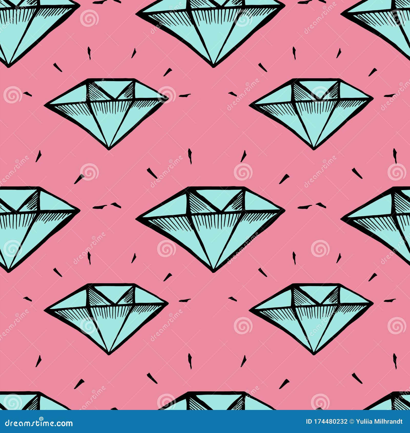 Diamond Doodle Seamless Pattern on a Pink Background. Stock