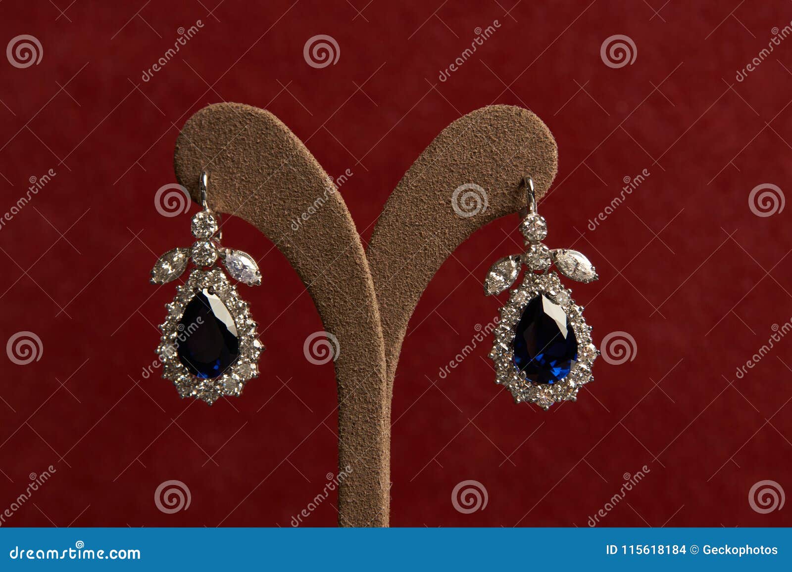 Diamond Earrings with Sapphires. Stock Photo - Image of earrings ...