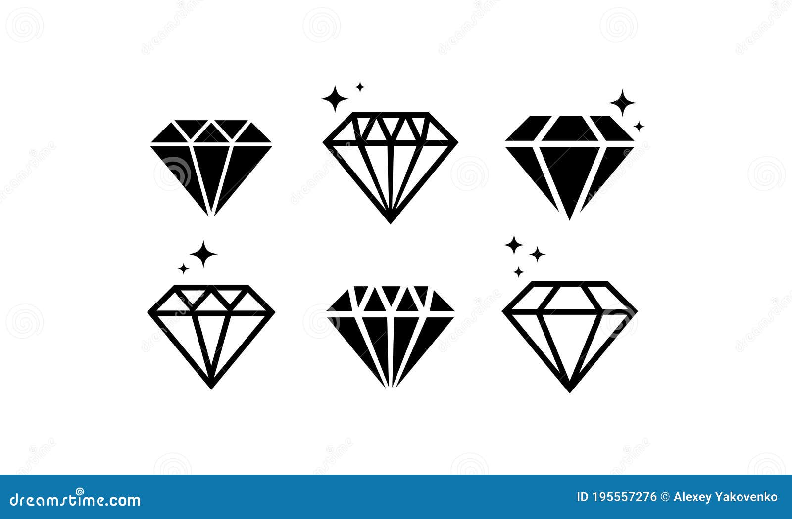 Diamond Icon Set. Abstract Jewelry Gemstones, Crystals. Jewelry Logo ...