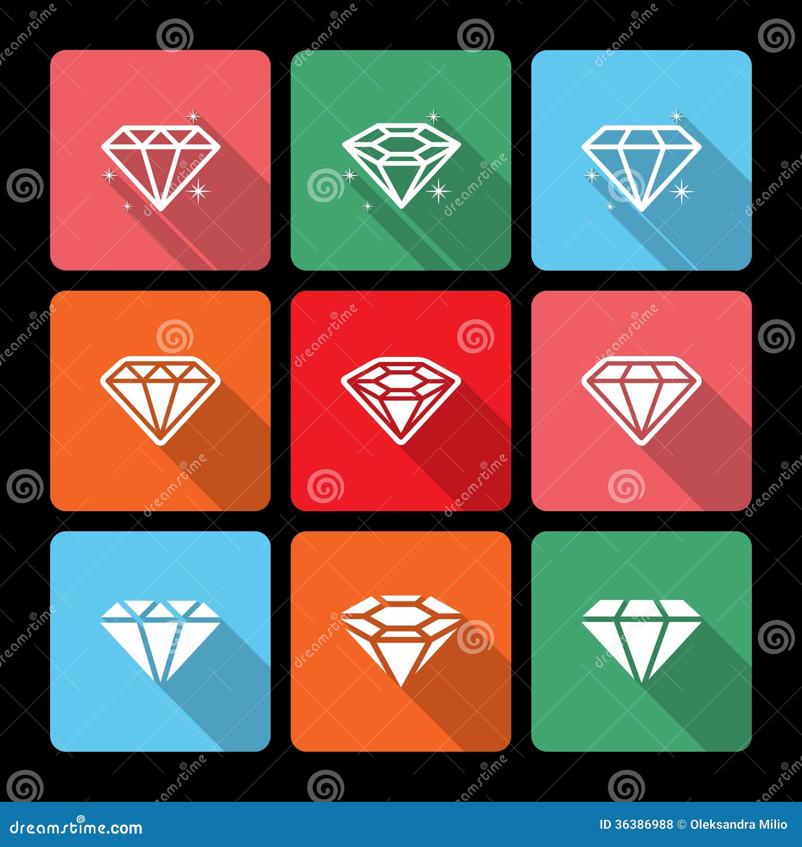 Diamond Icons Set con la sombra larga. Éste es fichero del formato EPS10.