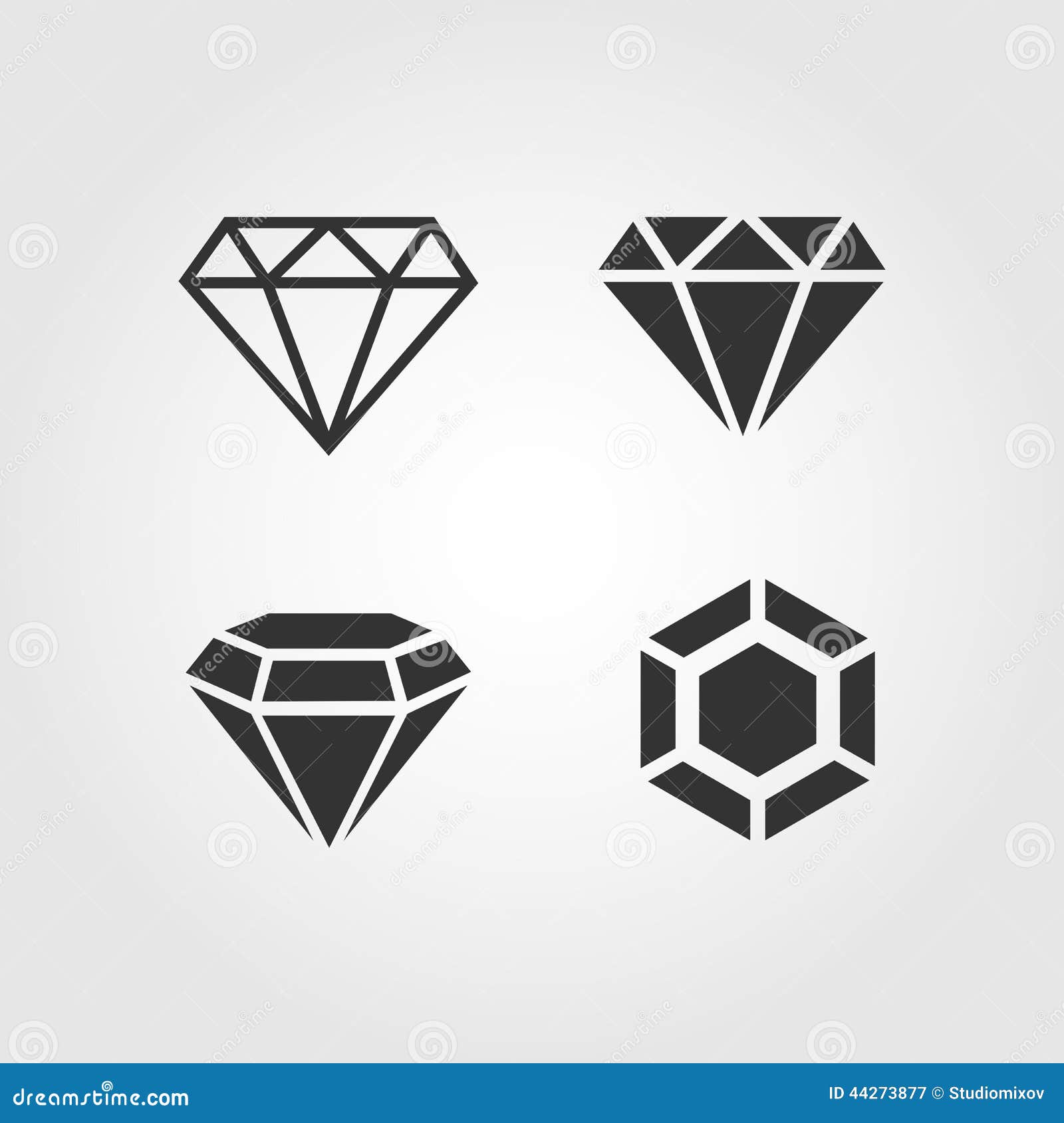 diamond icons set, flat 