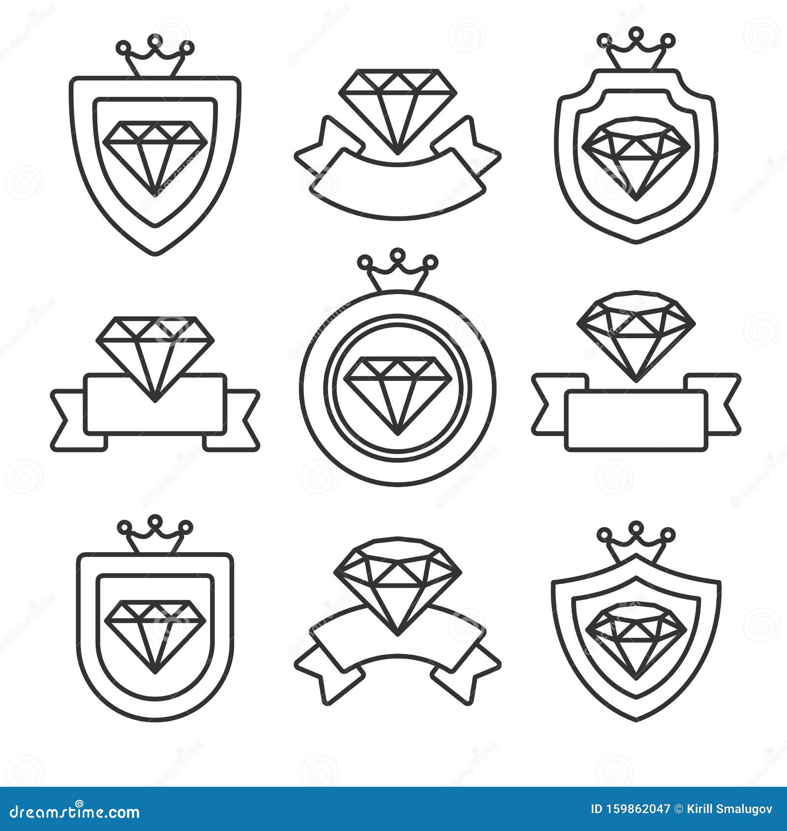 Diamond Labels and Elements Set. Collection Icon Diamonds Stock Vector