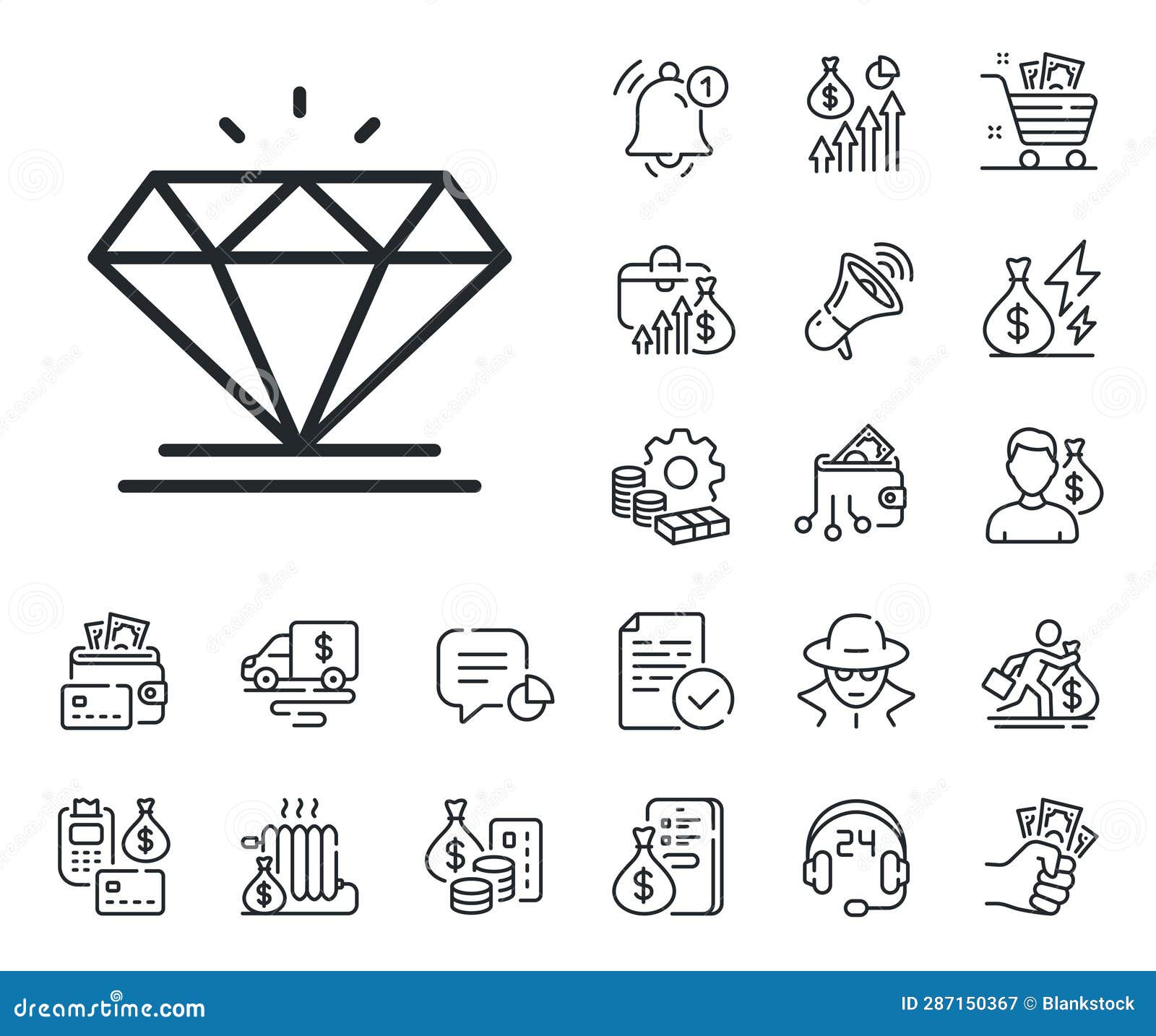 Diamond Line Icon. Jewelry Crystal or Brilliant Sign. Cash Money, Loan