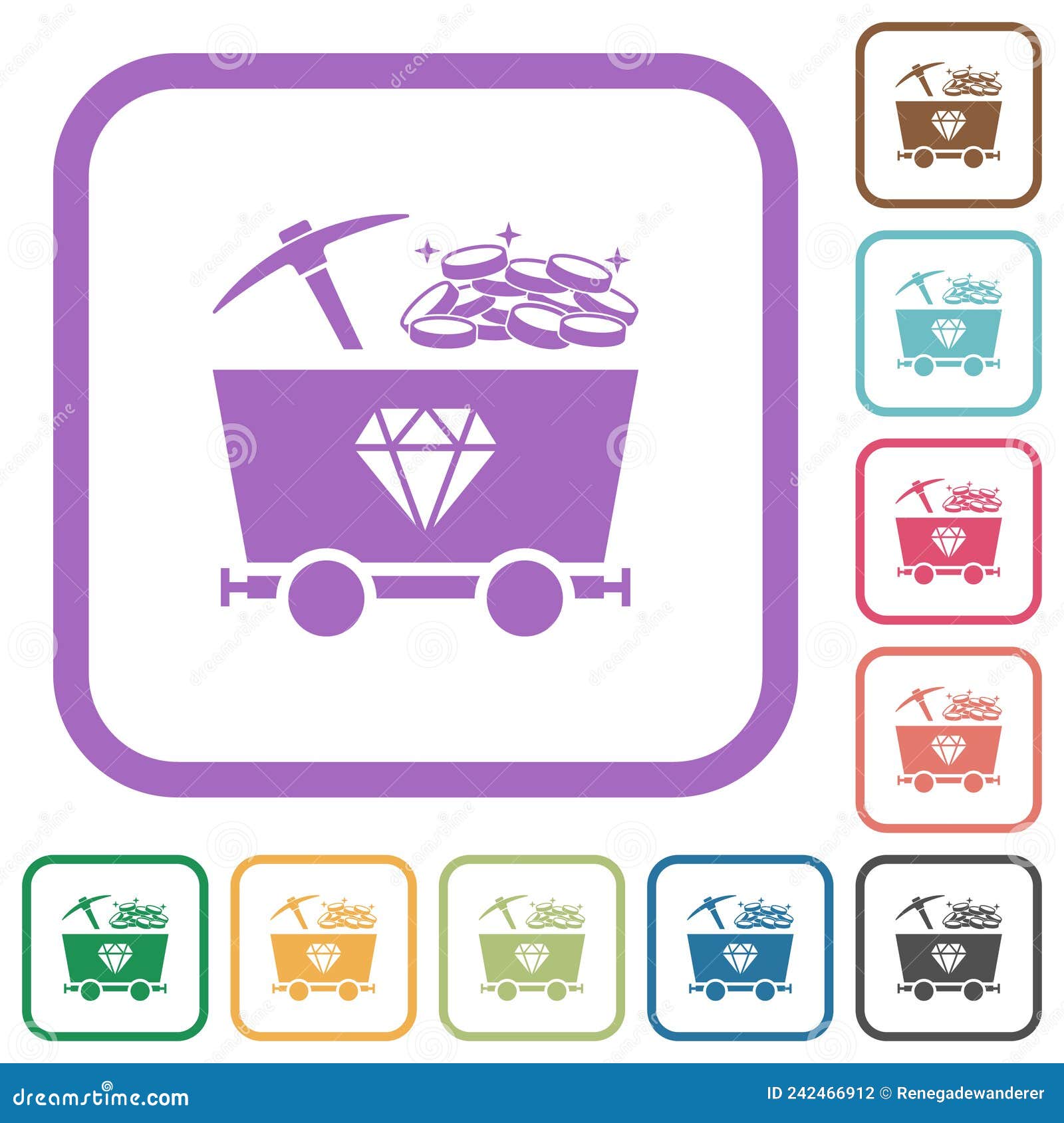 diamond mining with treasure simple icons