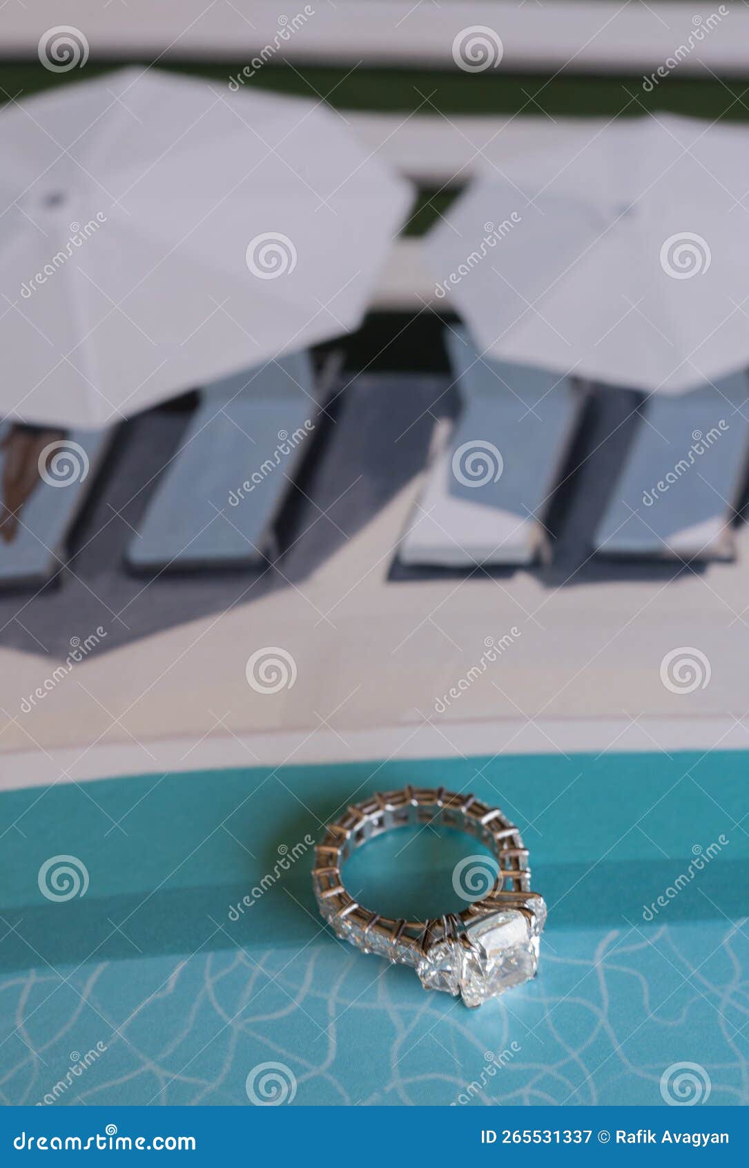 Diamond Ring on Blue Background,wedding Ring. Stock Image Image of
