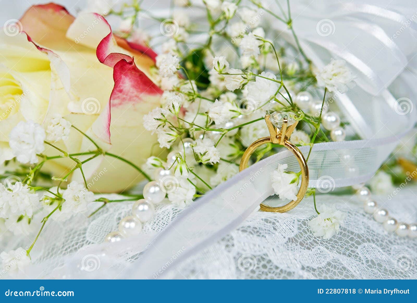 Diamond Ring with Bridal Bouquet Stock Photo Image of luster, jewel