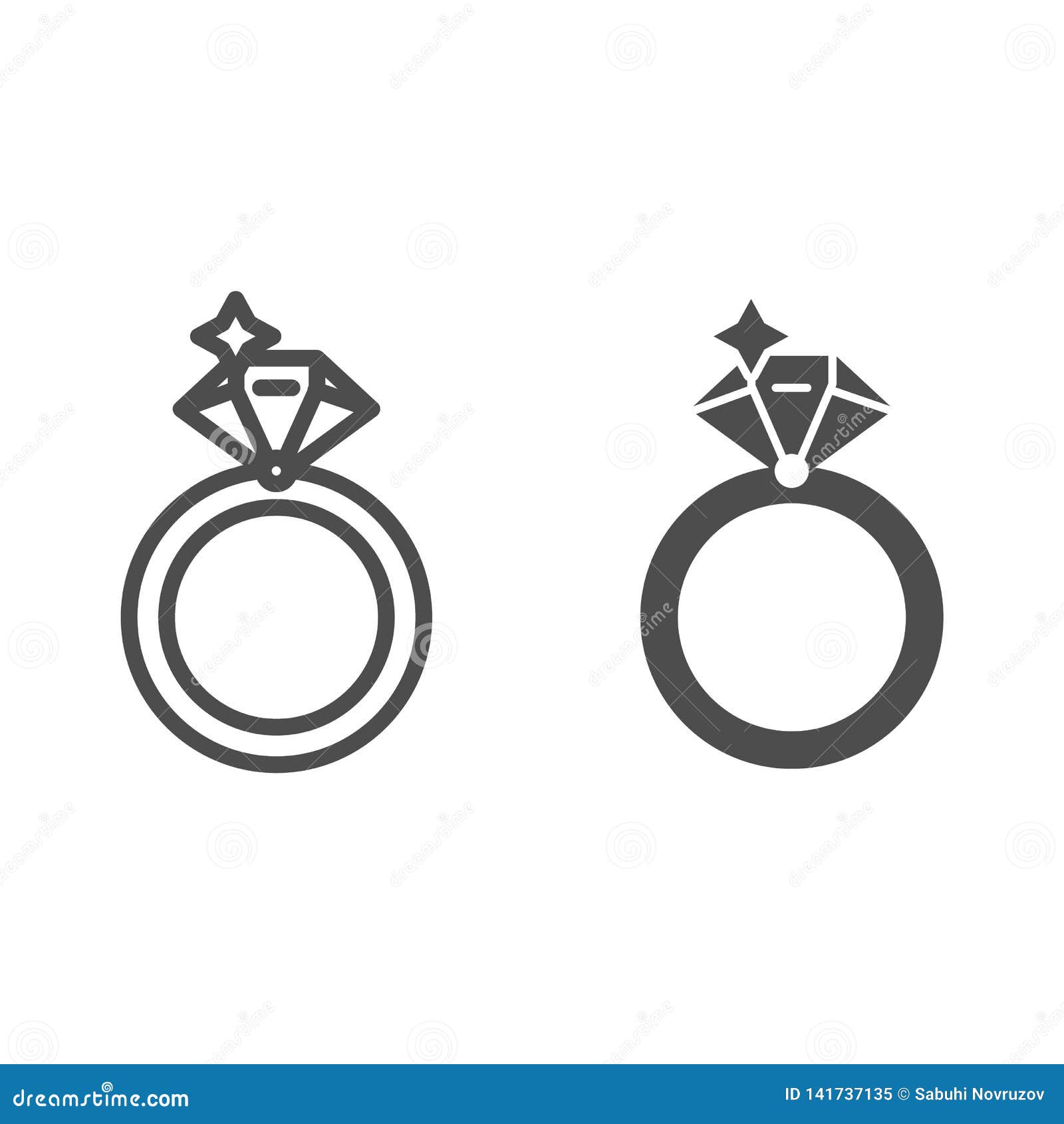 Diamond Ring Line and Glyph Icon. Ring with Gemstone Vector ...