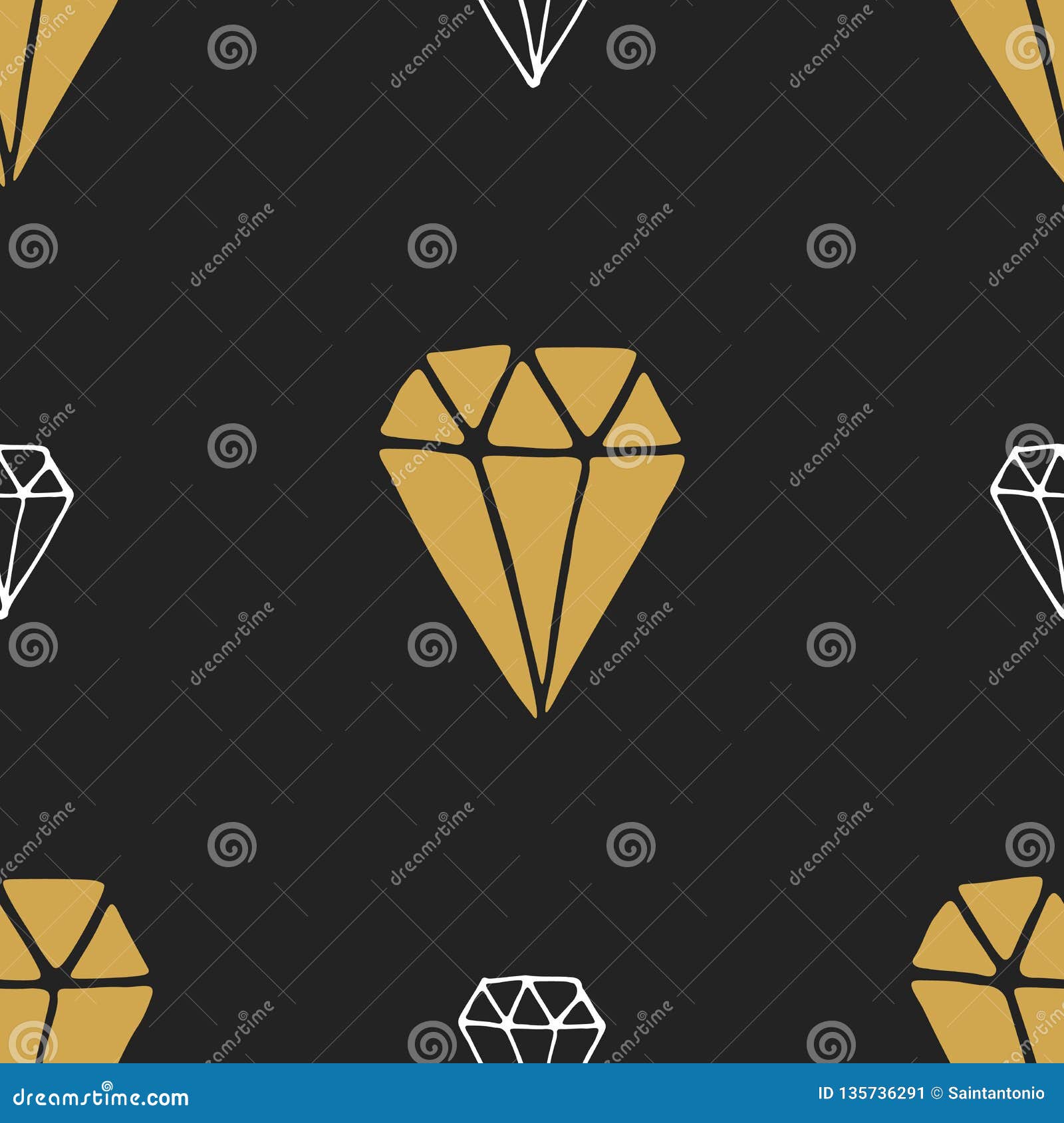 Diamond Seamless Pattern Vector Illustration. Hand Drawn Sketched
