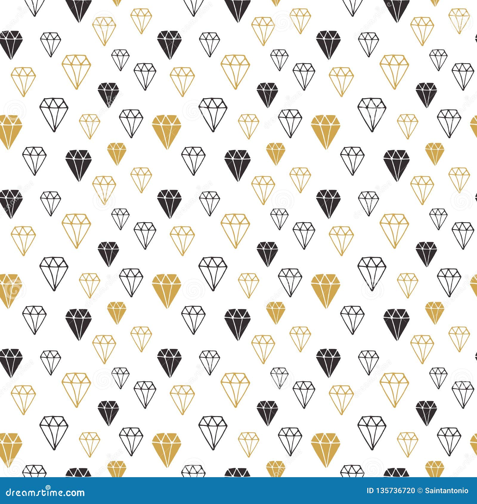 Diamond Seamless Pattern Vector Illustration. Hand Drawn Sketched