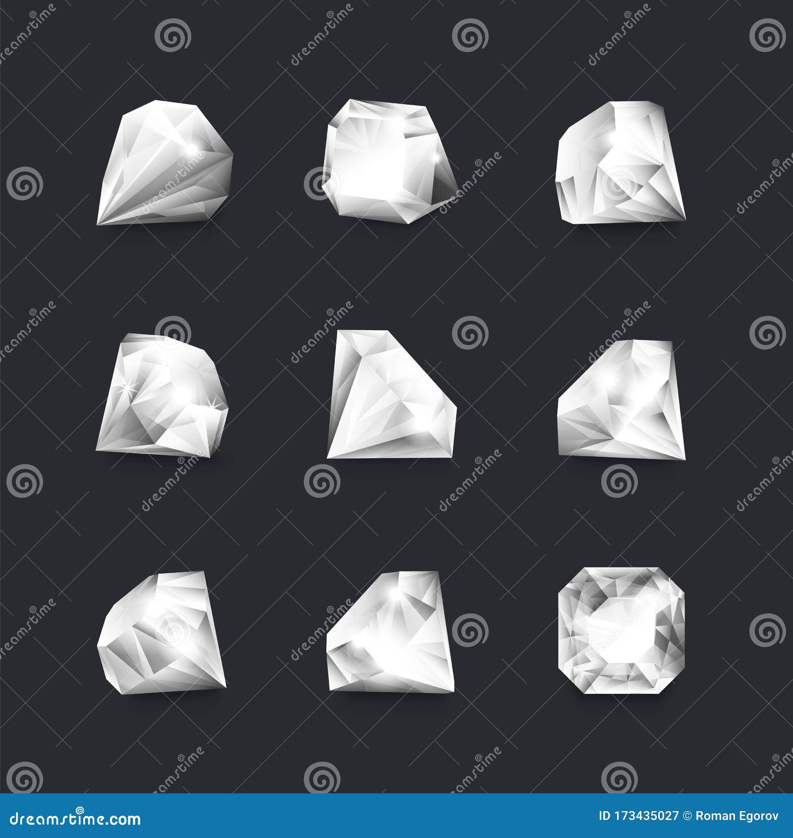diamonds. realistic luxury jewel stones round  with shiny edges, 3d white diamonds  on black background