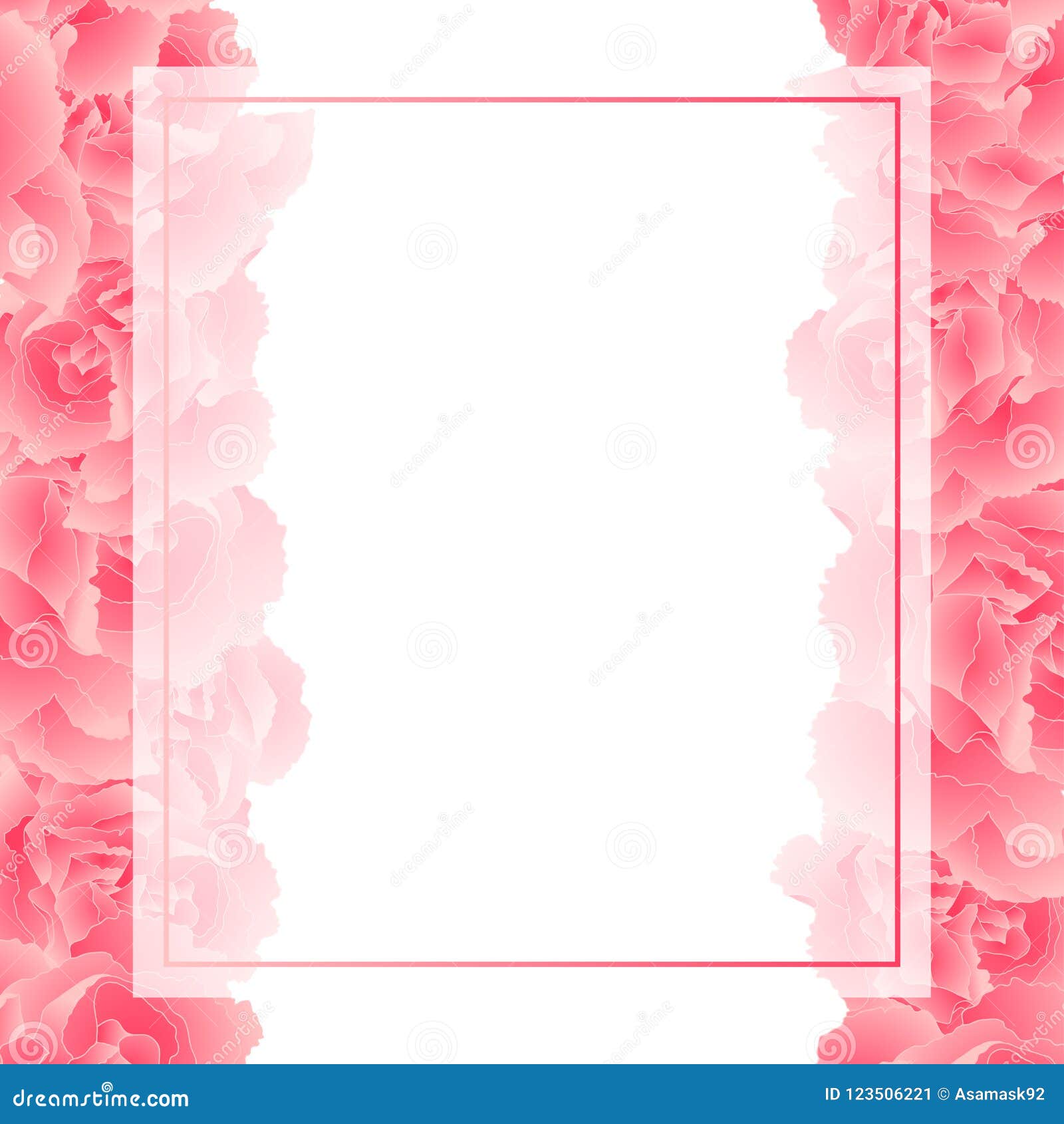 dianthus caryophyllus - pink carnation flower banner card border.  