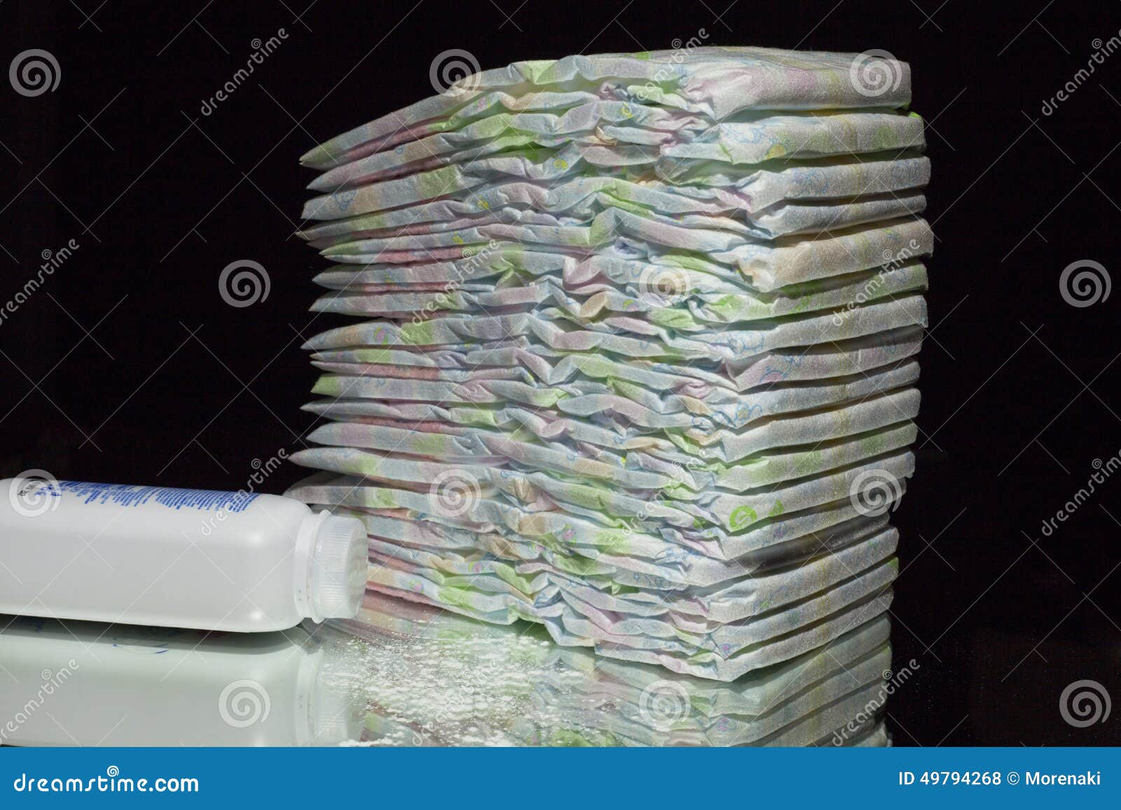 Diapers and baby powder stock photo. Image of black, hygiene 49794268