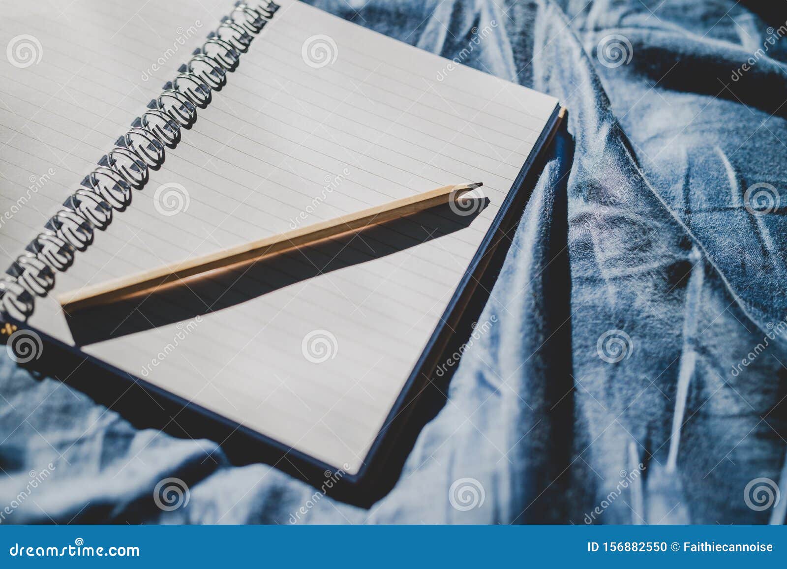 Diary Notebook on Blue Bedding for Journaling Stock Photo Image of