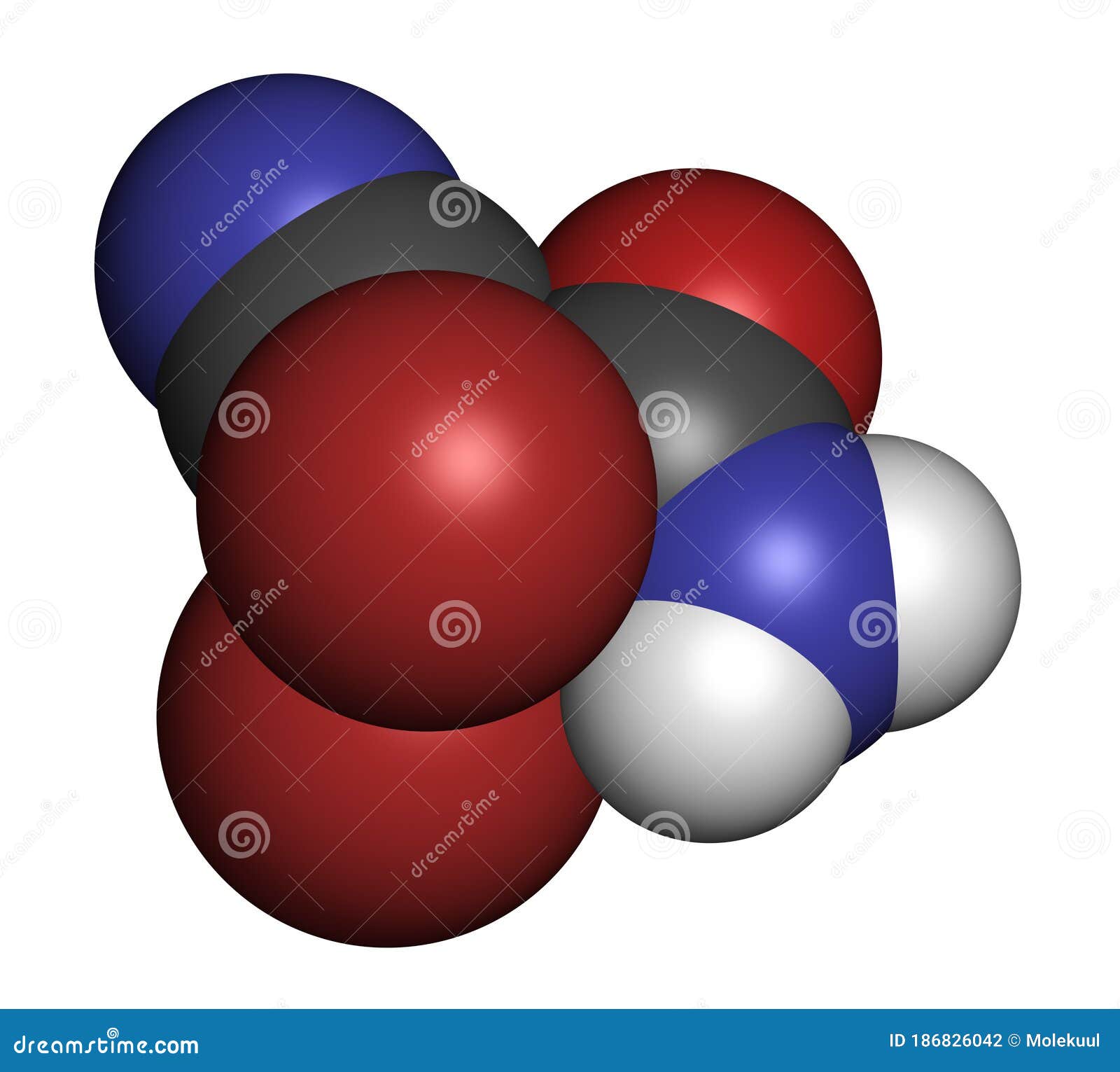 2,2dibromo3nitrilopropionamide (DBNPA) Biocide Molecule. 3D