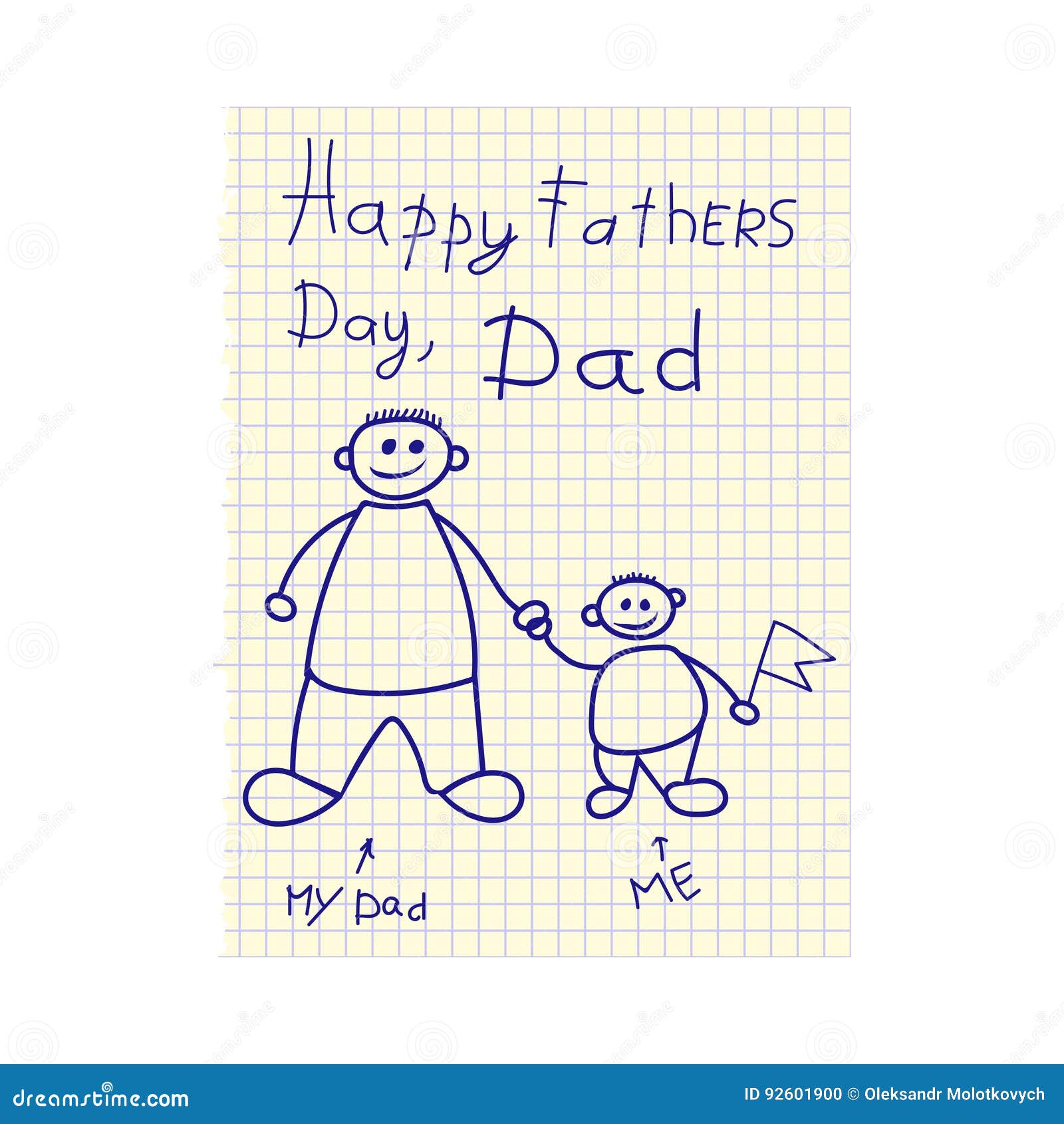 Dibujado Por Un Dibujo Del Niño Para El Día Del ` S Del Padre En La Hoja Del  Libro De Trabajo Día Feliz Del ` S Del Padre De Los Ilustración del