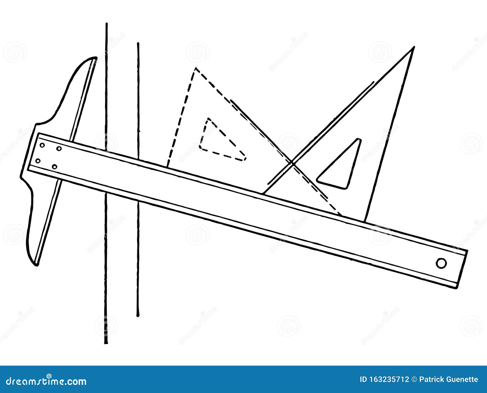 Dibujar Líneas Perpendiculares Usando T a Cuadrado Y Triángulo Otro Borde  Sólo Está En Contacto Grabado Vintage Ilustración del Vector - Ilustración  de contra, borde: 163235712