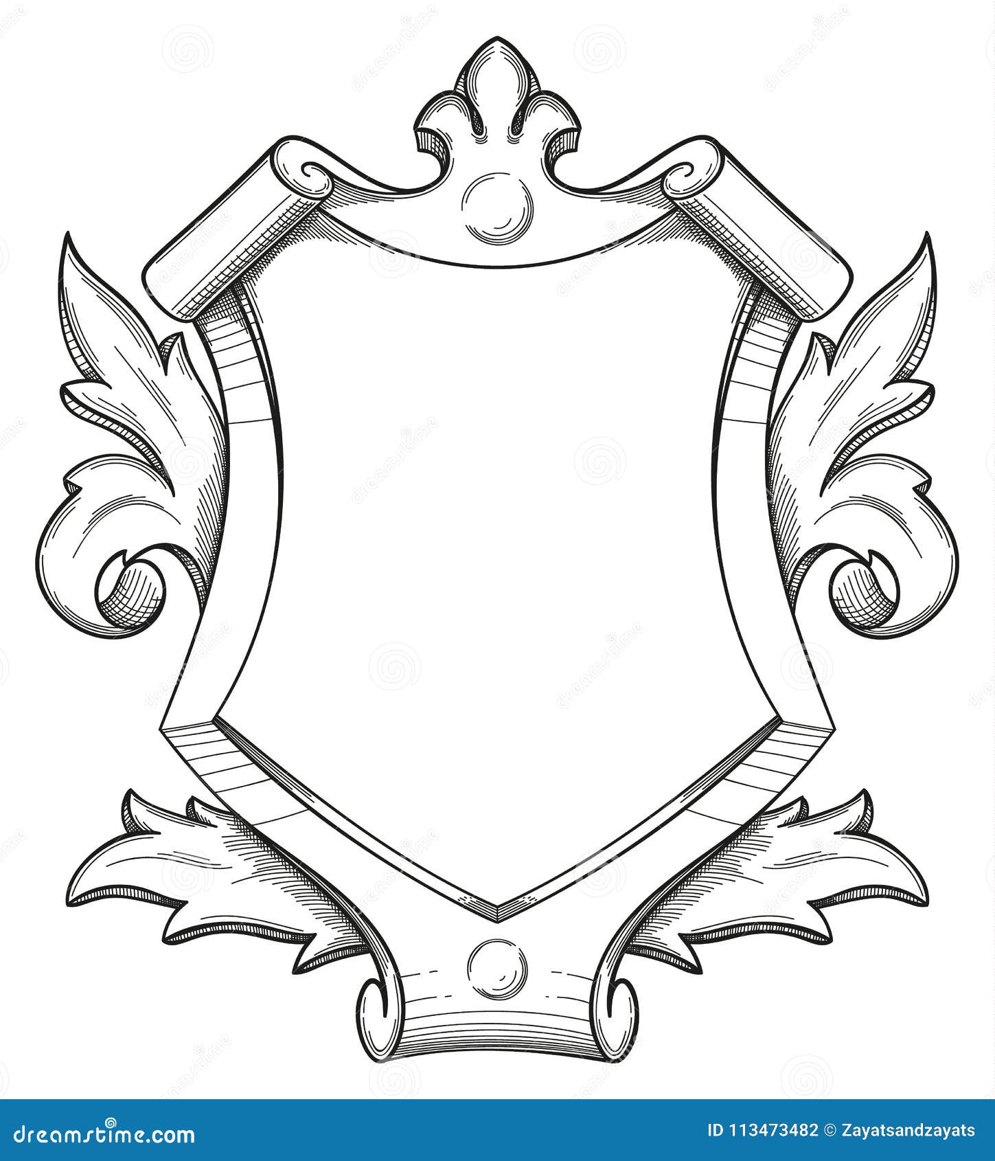 Dibujo barroco del escudo ilustración del vector. Ilustración de antigüedad  - 113473482