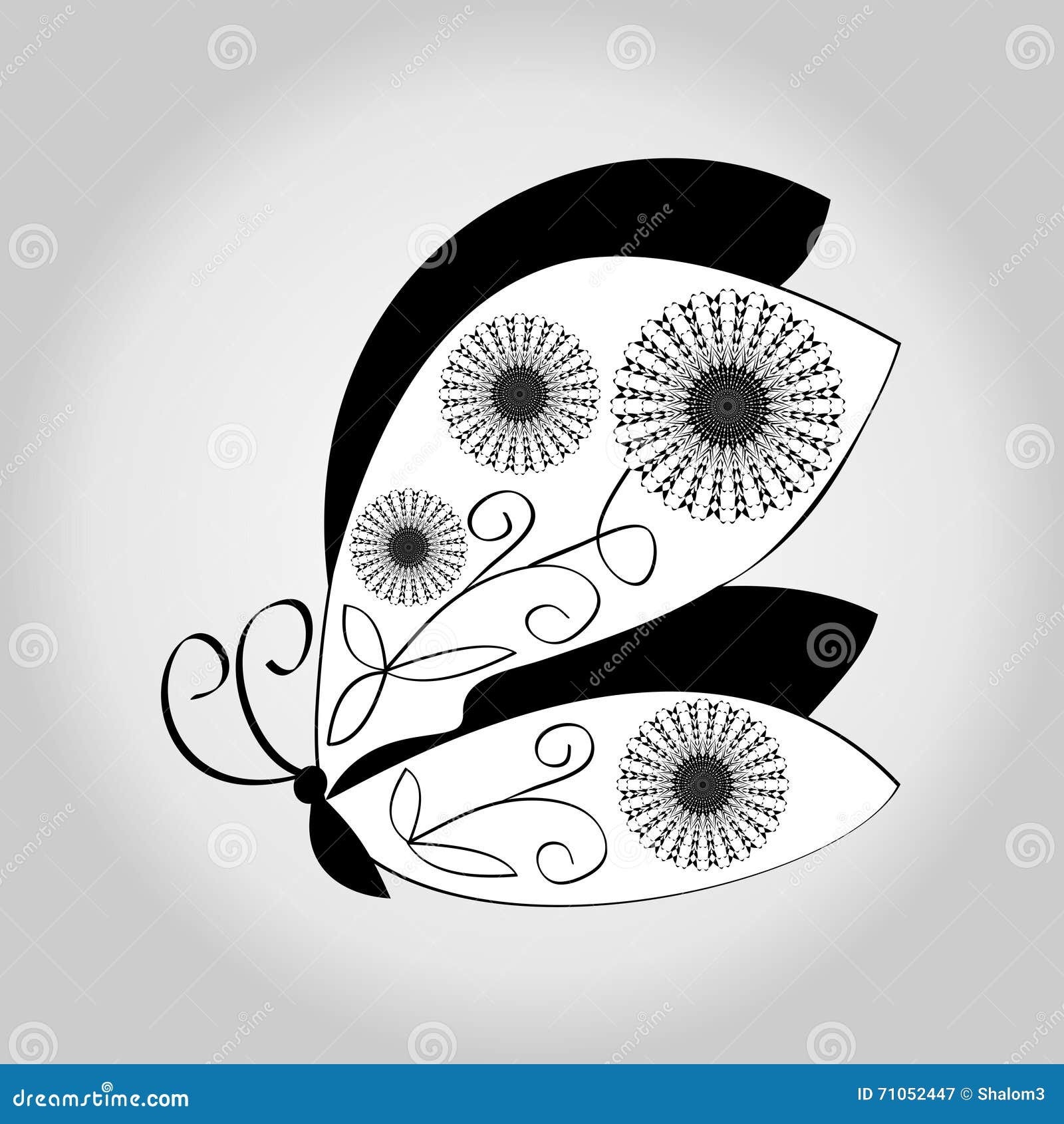 Dibujo Blanco Y Negro De La Mariposa En Fondo Gris De La Pendiente  Ilustración del Vector - Ilustración de blanco, ornamental: 71052447