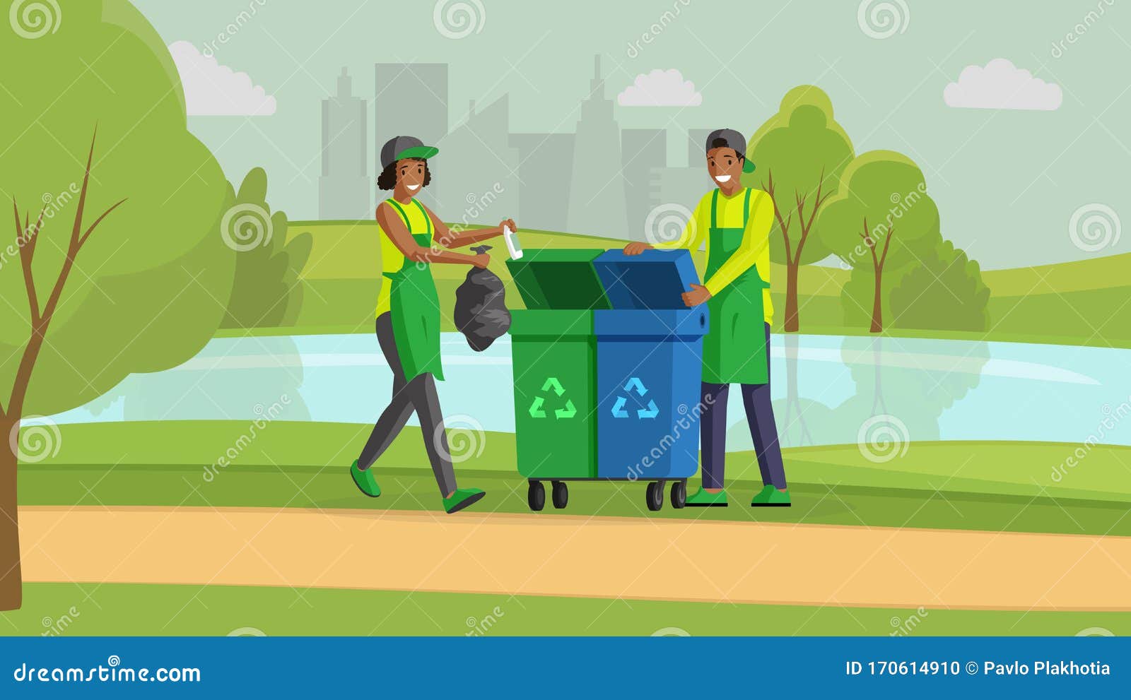Dibujo A Color Plano Del Parque De Limpieza De Voluntarios Proteccion Del Medio Ambiente Reduccion De La Contaminacion Natural Ilustracion Del Vector Ilustracion De Proteccion Color 170614910