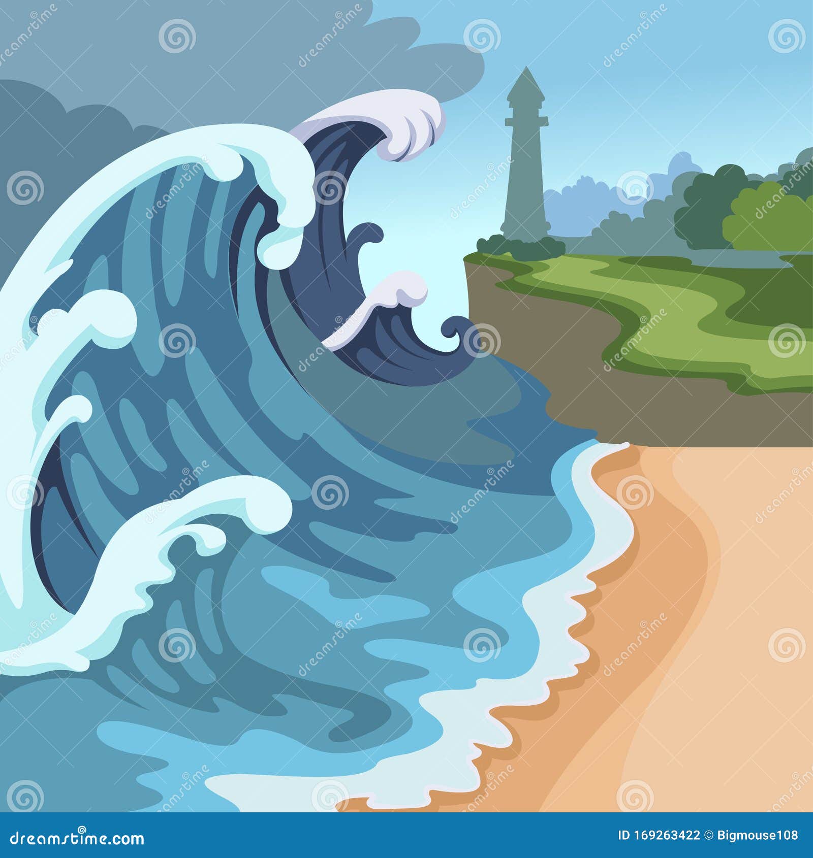 Dibujo Color Tsunami Waves Concepto De Escena Vector Ilustración del Vector  - Ilustración de azul, fondo: 169263422