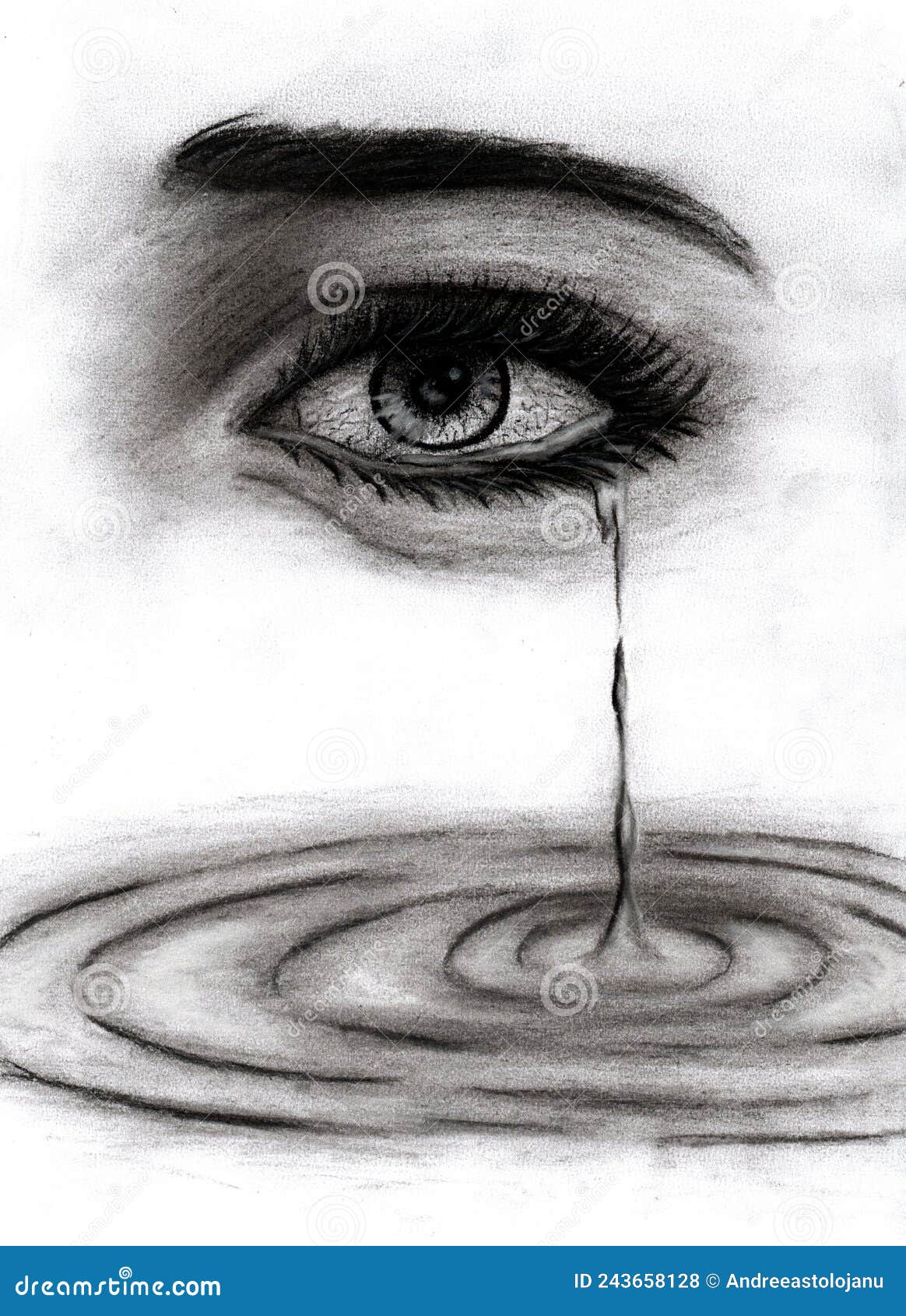 Dibujo De Carbón Vegetal De Un Ojo Desde El Que Fluyen Las Lágrimas Al Agua  Aislada En Una Mujer De Fondo Blanco Llorando Stock de ilustración -  Ilustración de negro, primer: 243658128