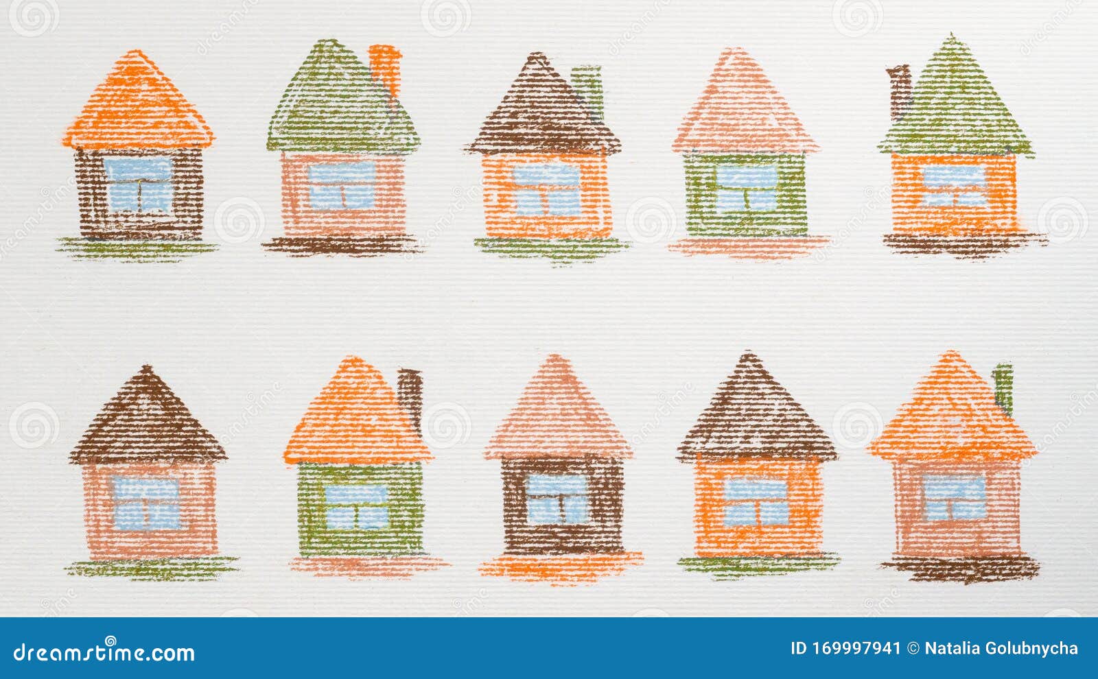 Dibujo De Crayones Para Niños En Muchas Casas Pequeñas Stock de ilustración  - Ilustración de multicolor, textura: 169997941