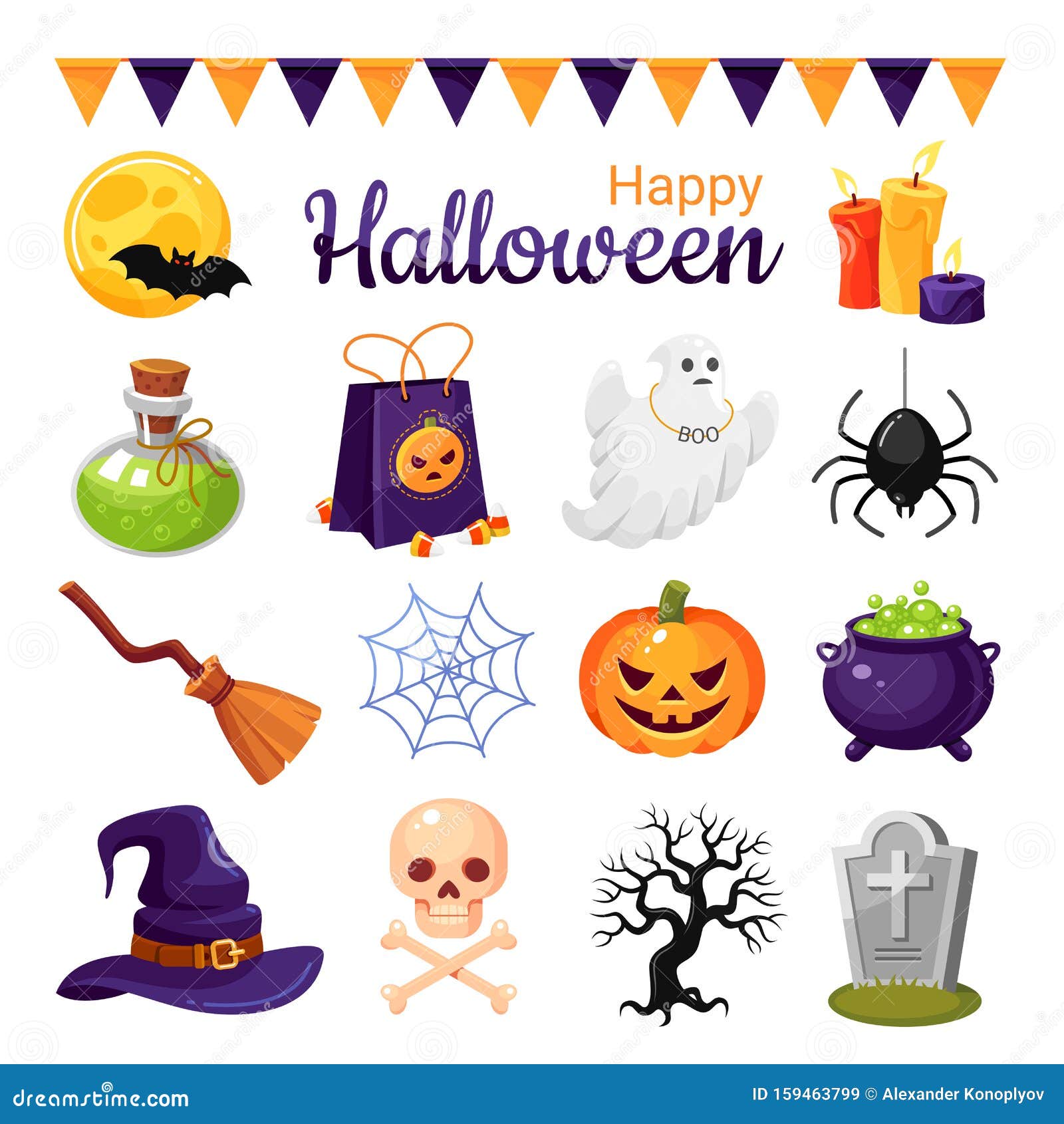 Dibujo De DecoraciÃ³n Halloween Ilustraciones Vectoriales De Color Conjunto  Ilustración del Vector - Ilustración de horror, logotipo: 159463799