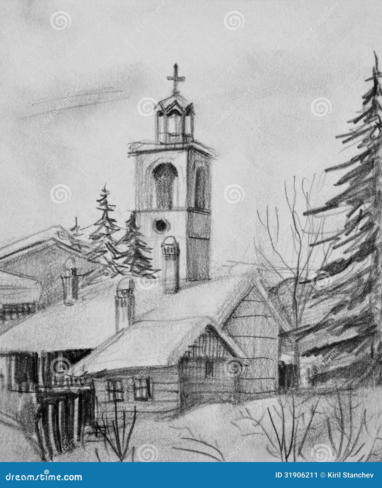 Dibujo De Lápiz De La Iglesia Vieja En Bansko Stock de ilustración -  Ilustración de iglesia, estacional: 31906211