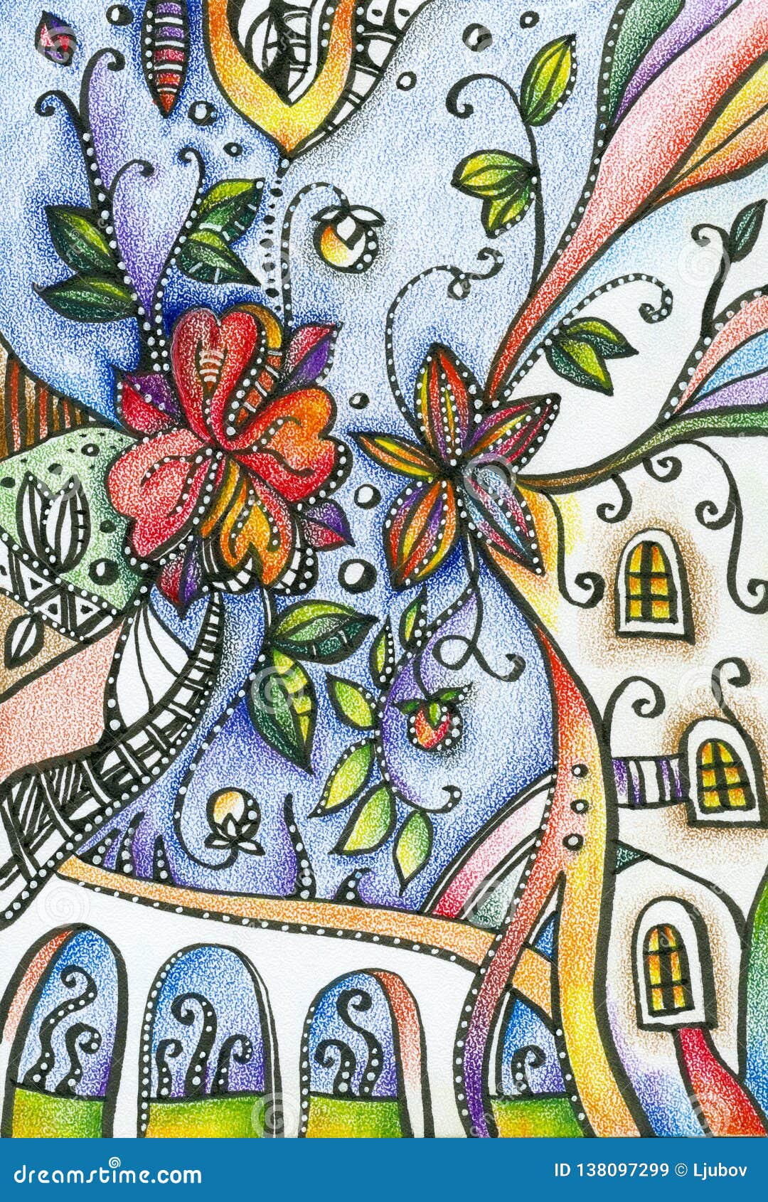 Dibujo De Lápiz De La Fantasía De Flores En Ciudad Stock de ilustración -  Ilustración de hermoso, fondo: 138097299