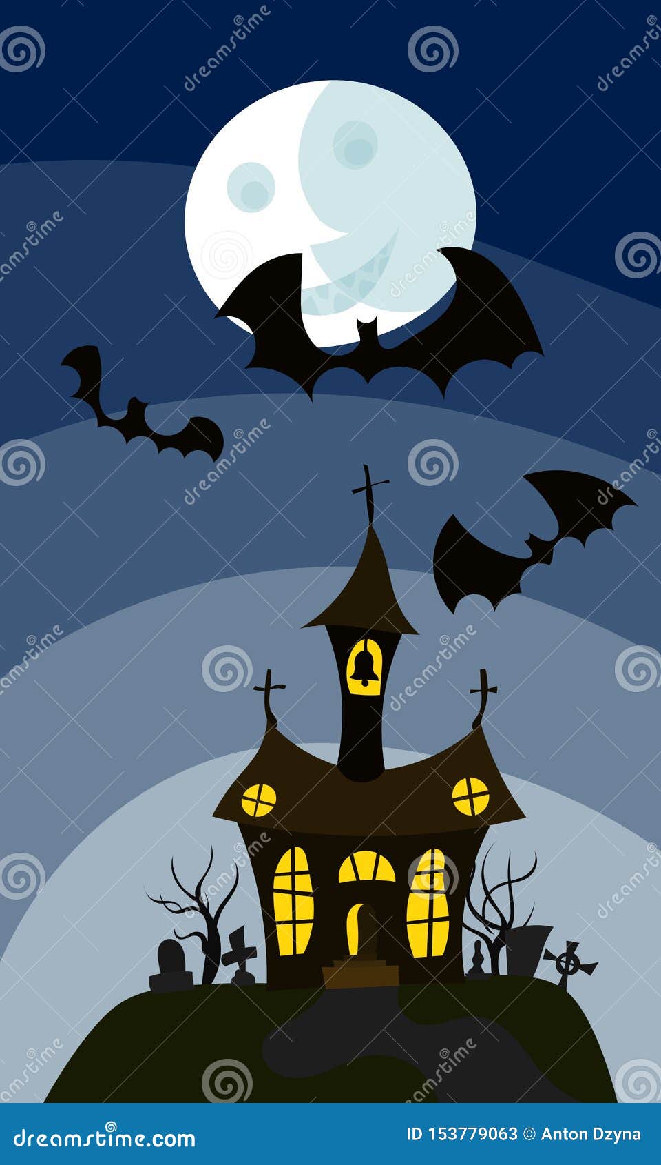 Dibujo De La Iglesia Y Del Cementerio De La Casa De Halloween Stock de  ilustración - Ilustración de concepto, oscuridad: 153779063