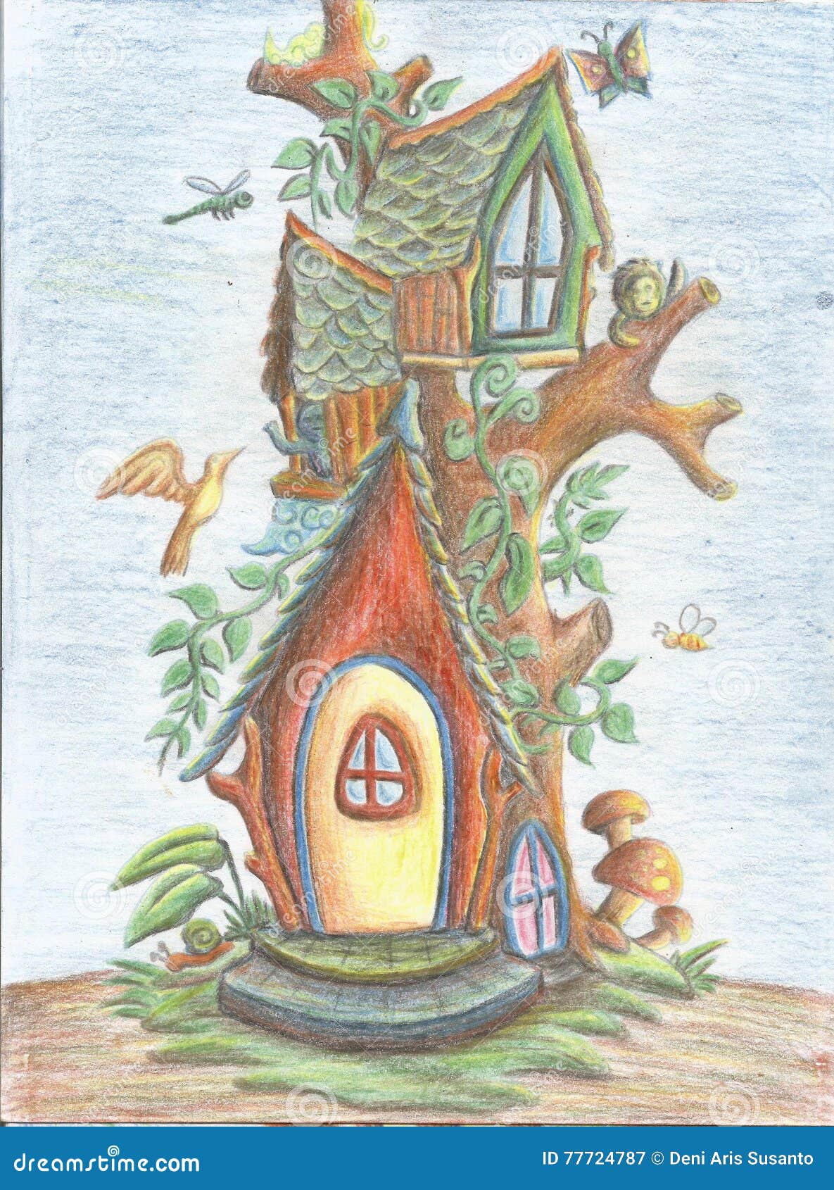 Dibujo De La Mano De Una Casa En El árbol Stock de ilustración -  Ilustración de exterior, escaleras: 77724787